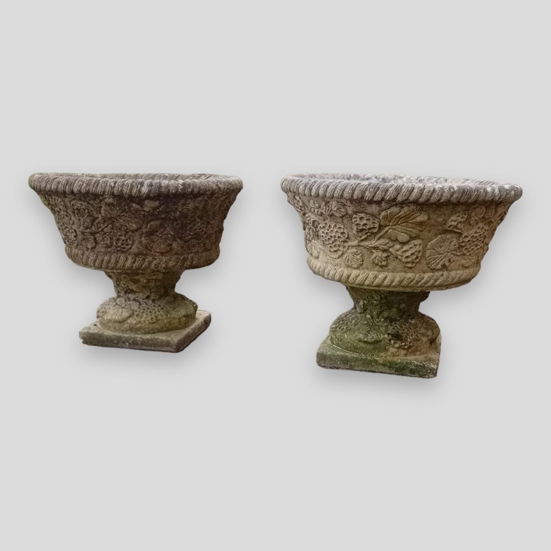 A Pair Of Smart Sandford Stone Planters On Plinths photo vintage
