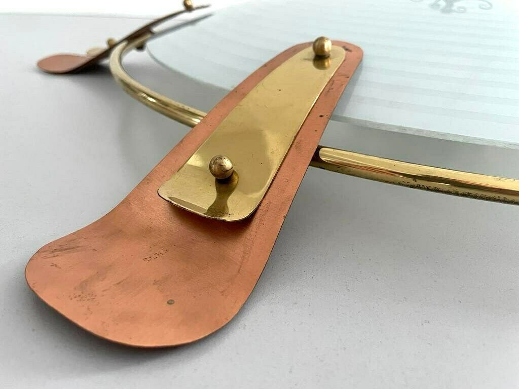 photo for sale 50s German Large Glass Flush Mount Ceiling Lamp With Copper And Gold Metal Frame