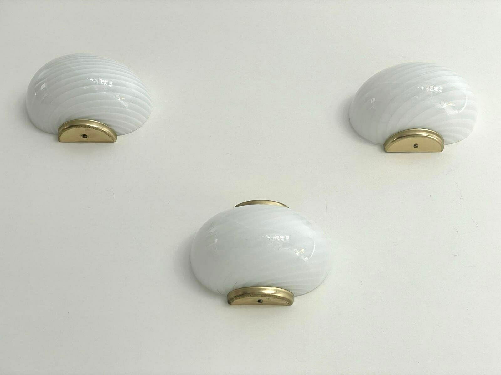 photo for sale Swirl Pattern Murano Glass And Brass Set Of 3 Sconces By Beatrix, 1970s, Italy