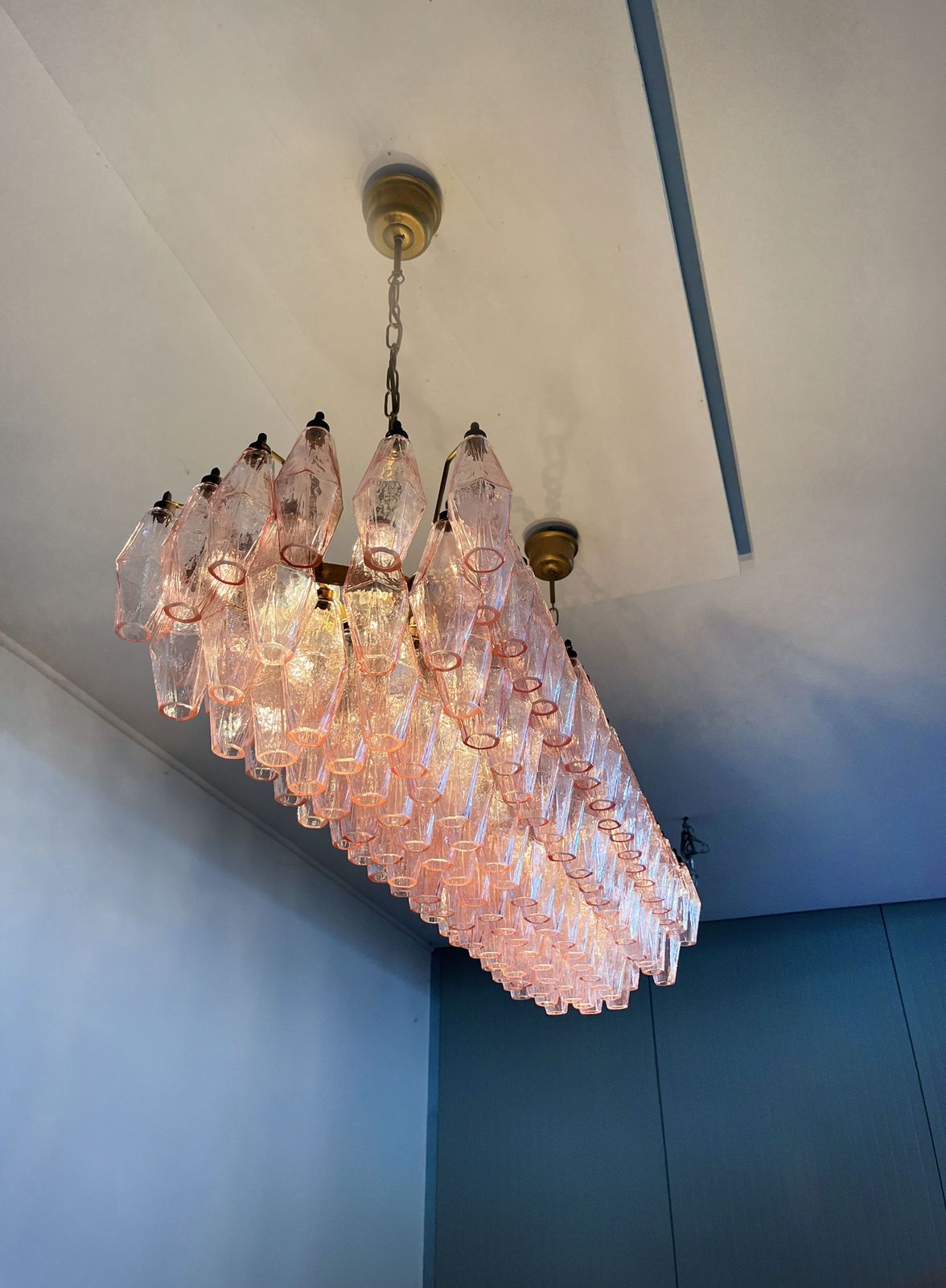 Elegant Murano Poliedri Chandelier   Carlo Scarpa   138 Pink Glasses photo vintage