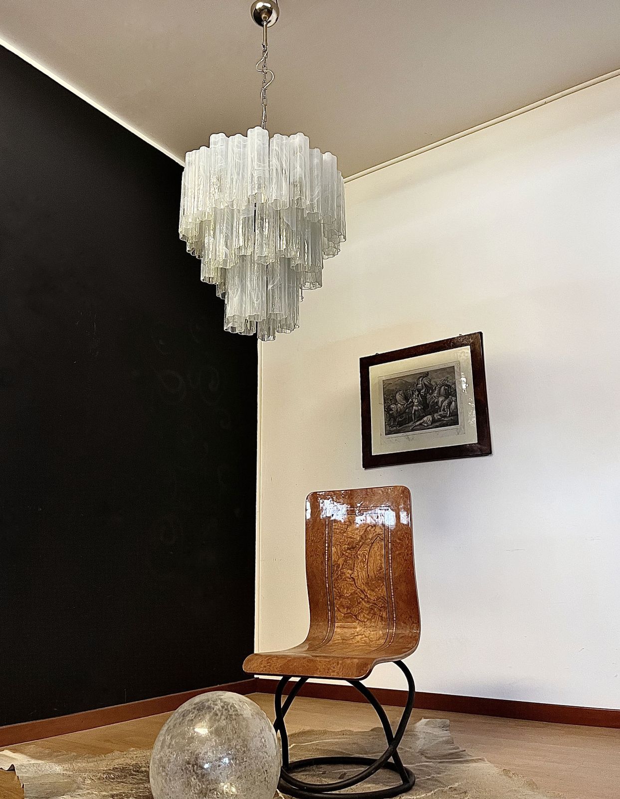 Large Three Tier Murano Glass Tube Chandelier   White Albaster photo furniture