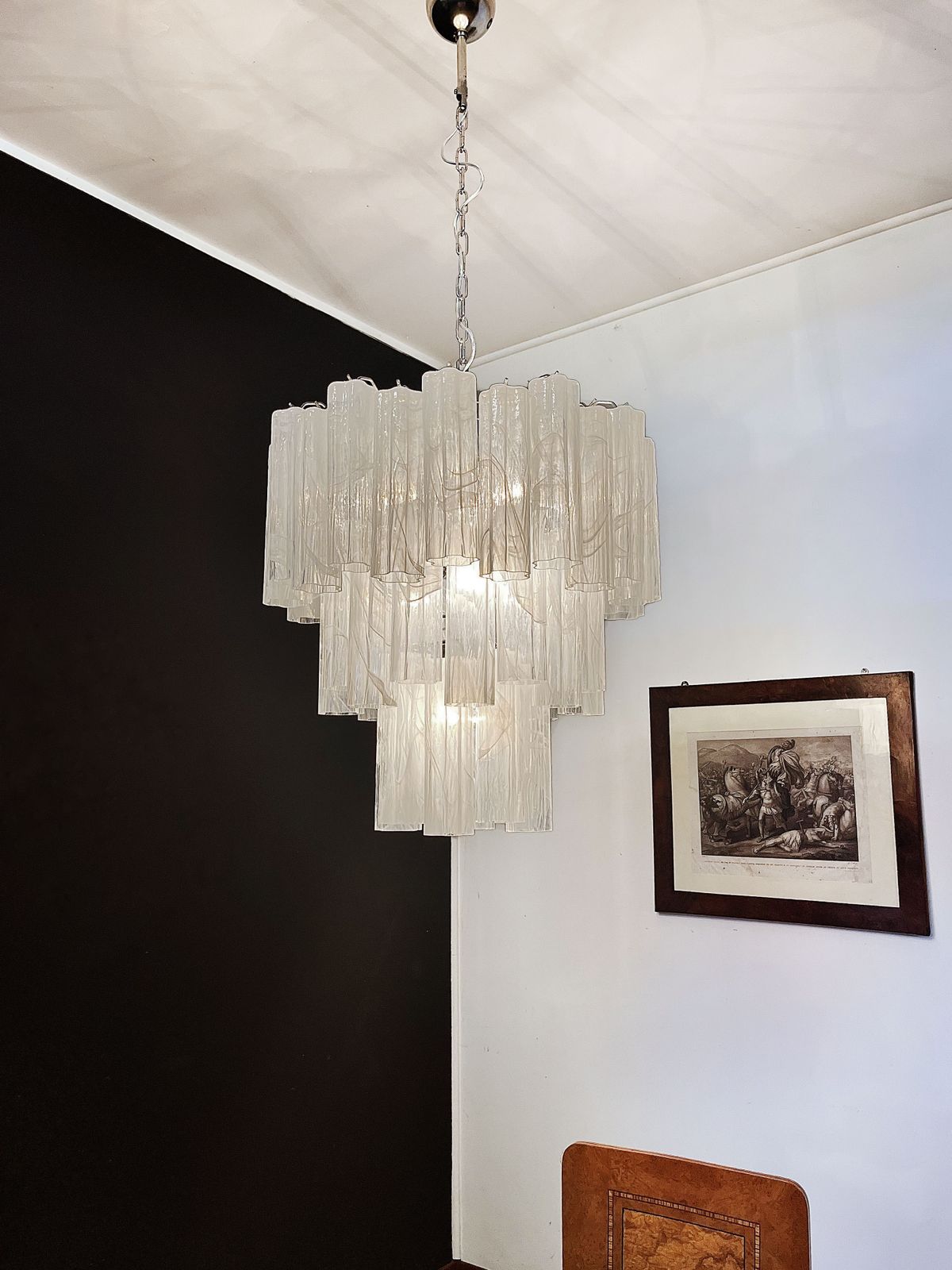 Large Three Tier Murano Glass Tube Chandelier   White Albaster photo 1265.0