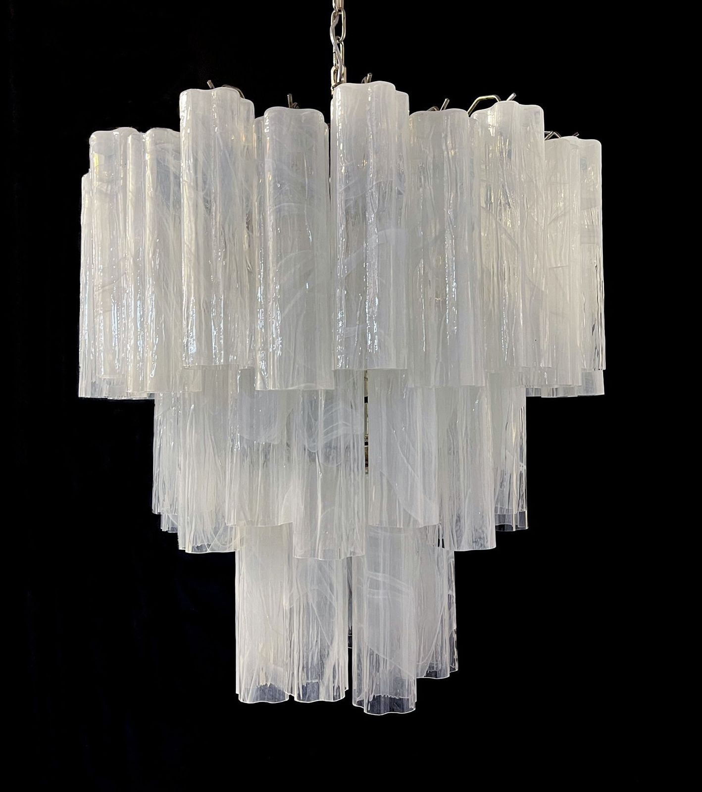 Large Three Tier Murano Glass Tube Chandelier   White Albaster