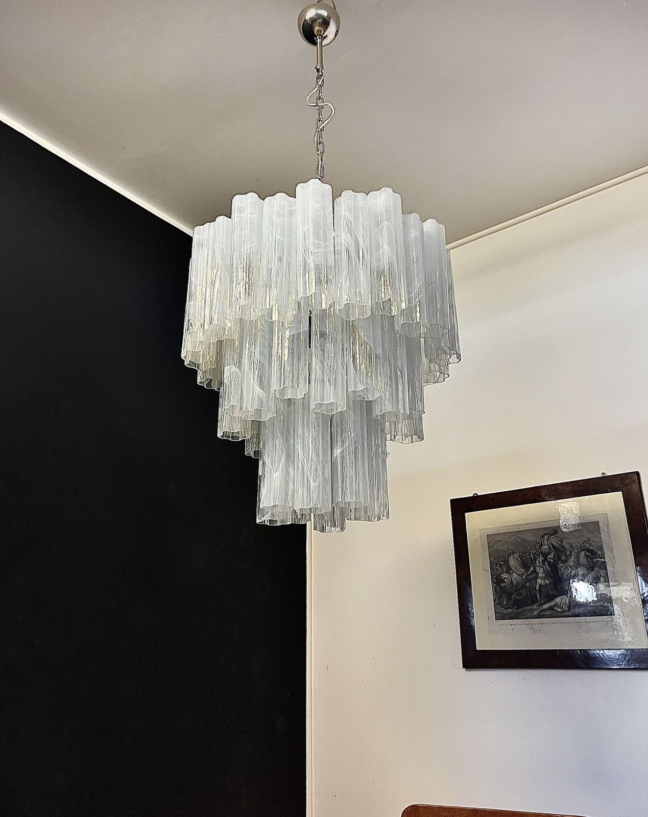 Large Three Tier Murano Glass Tube Chandelier   White Albaster photo vintage