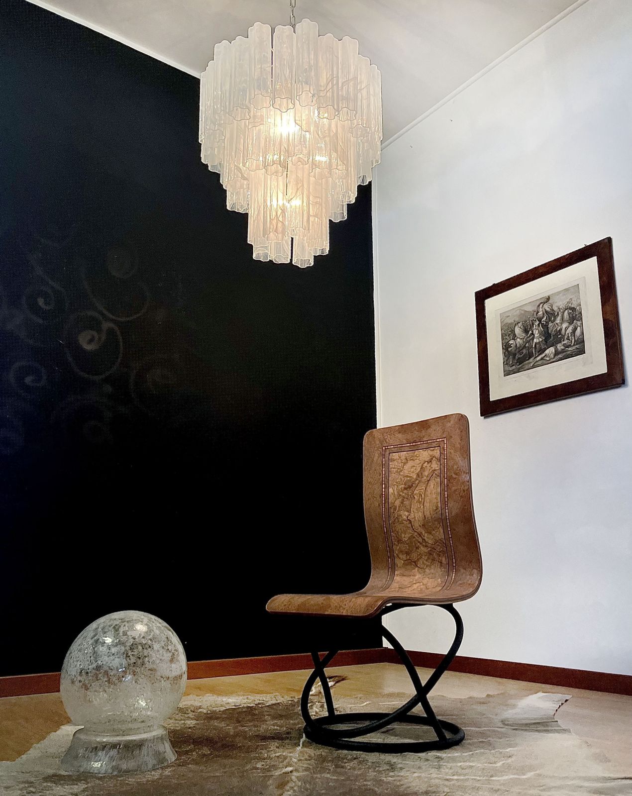 photo for sale Large Three Tier Murano Glass Tube Chandelier   White Albaster