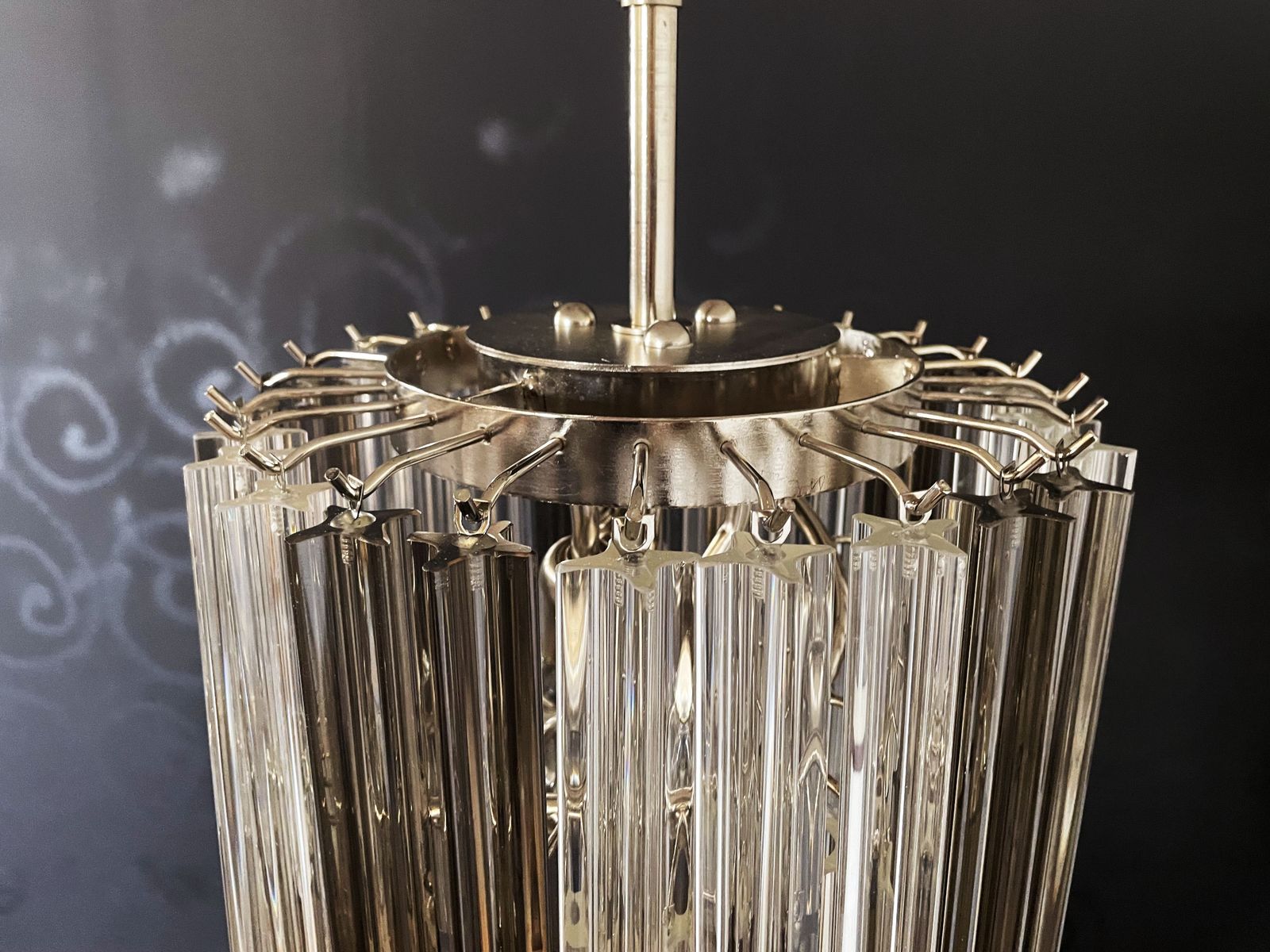 Murano Big Chandelier  – 54 Quadriedri Prisms Trasparent And Smoked photo 1035.0
