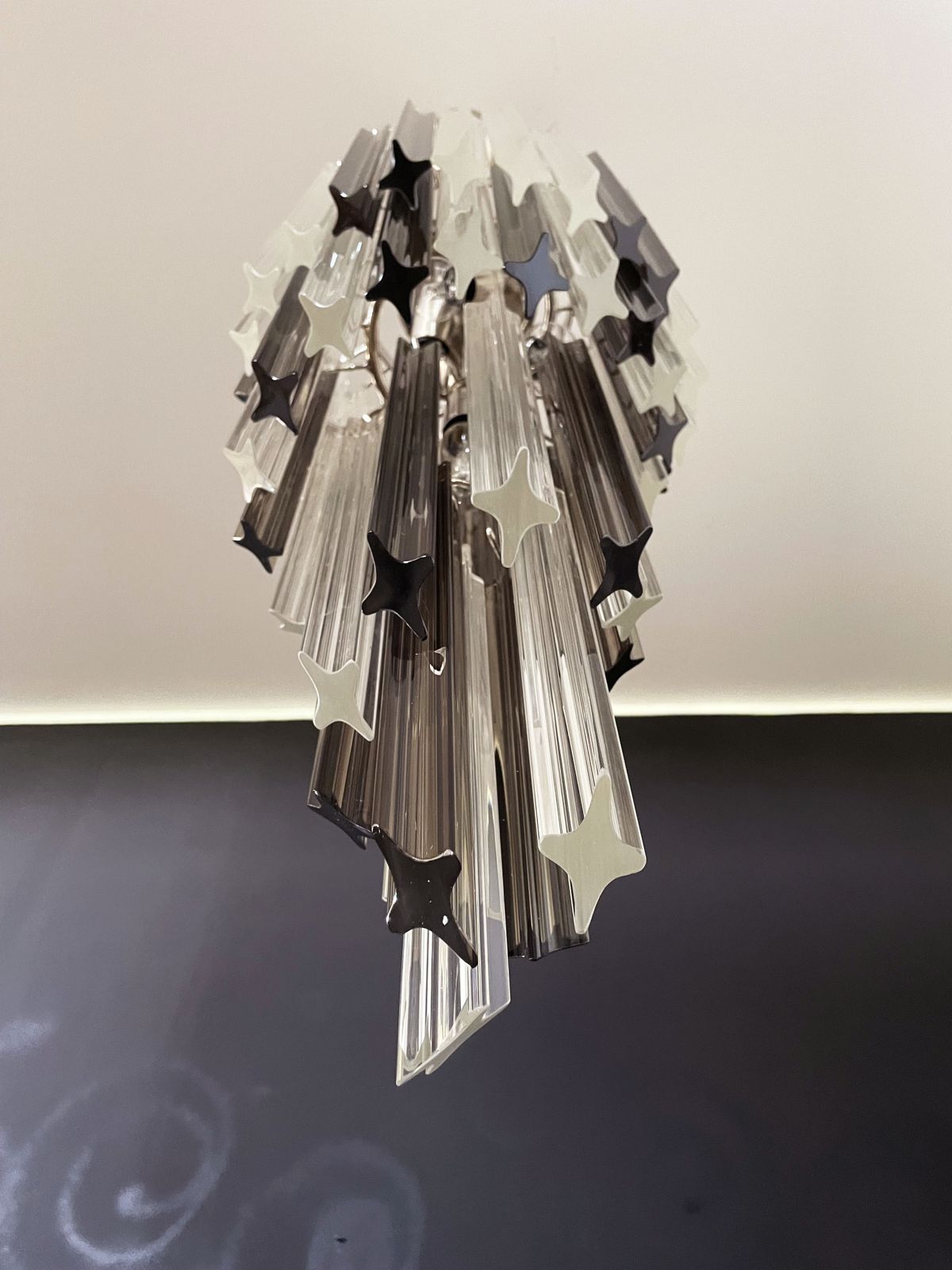 photo for sale Murano Big Chandelier  – 54 Quadriedri Prisms Trasparent And Smoked