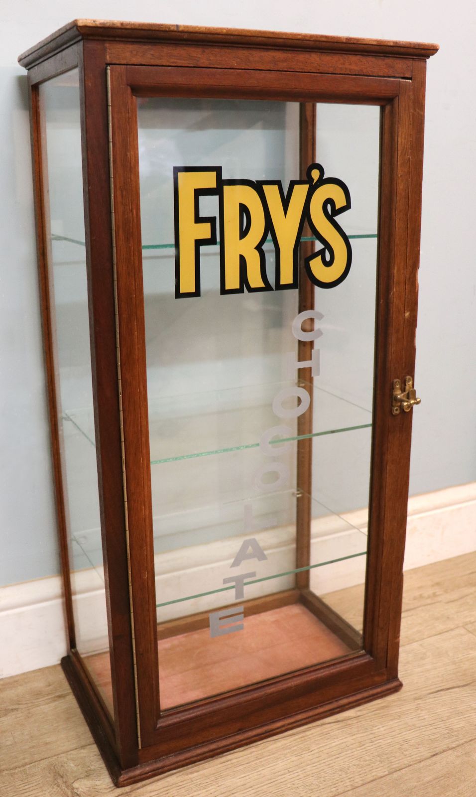 A Lovely Pair Of Early 20th Century Counter Display Cabinets Later Sign Written For Frys Chocolate. photo 1145.0