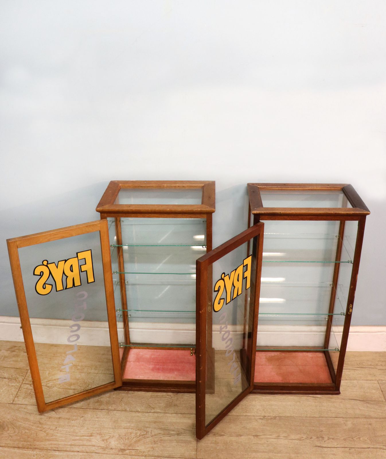photo buy A Lovely Pair Of Early 20th Century Counter Display Cabinets Later Sign Written For Frys Chocolate.