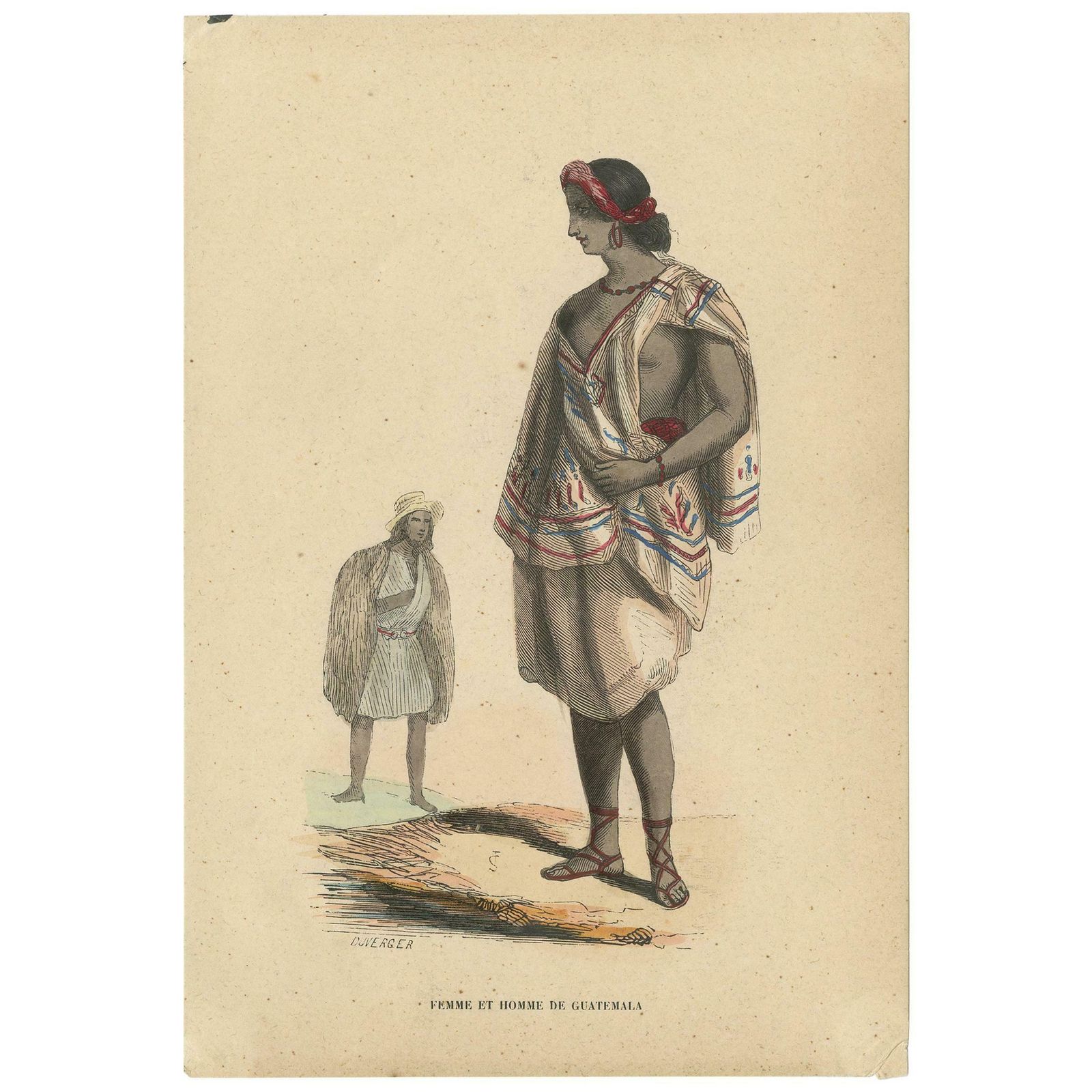Antique Costume Print Of Inhabitants Of Guatemala By Wahlen, 1843