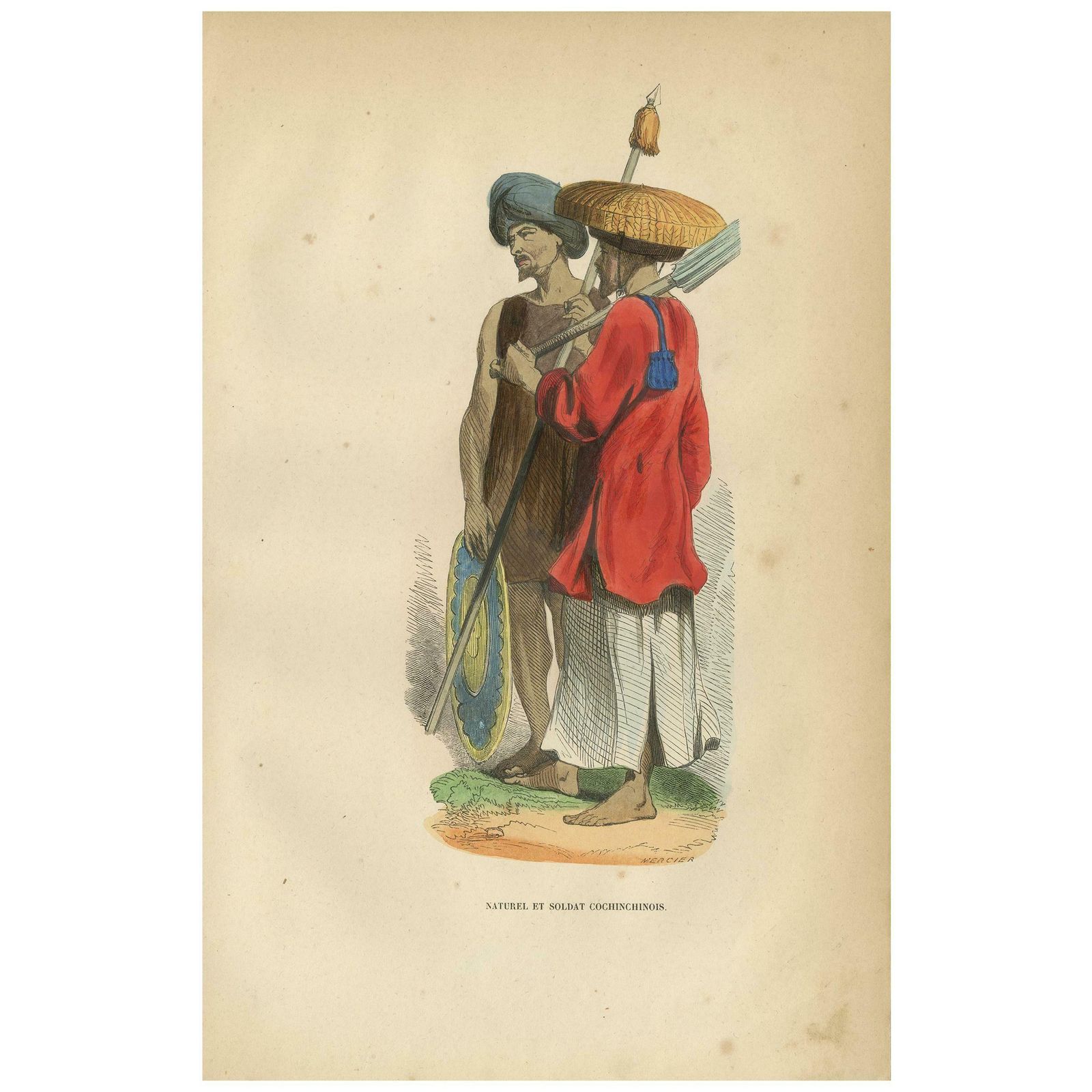 Antique Print Of A Native And Soldier Of Cochinchina By Wahlen, '1843'