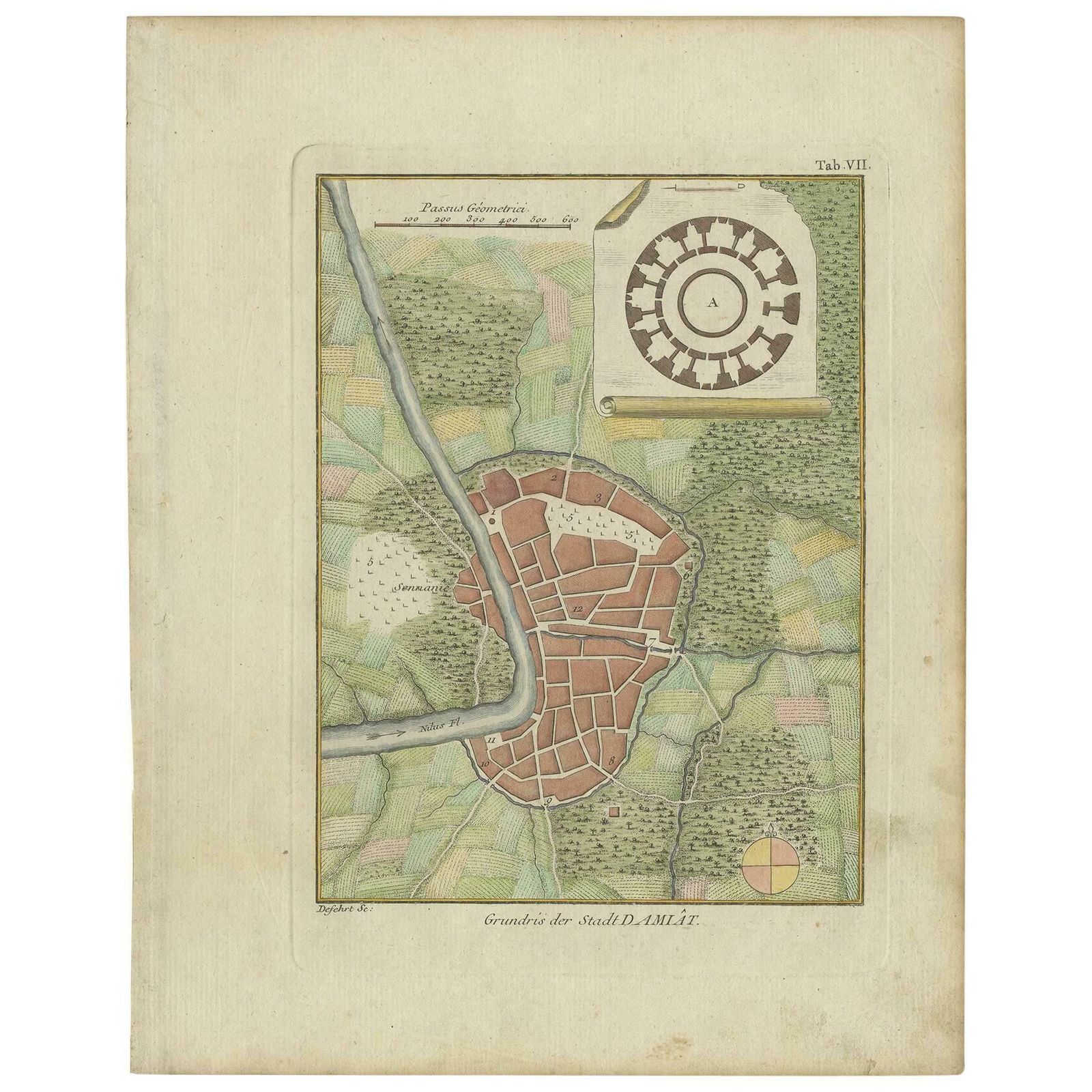 Antique Plan Of The City Of Damietta Egypt By C. Niebuhr, 1774
