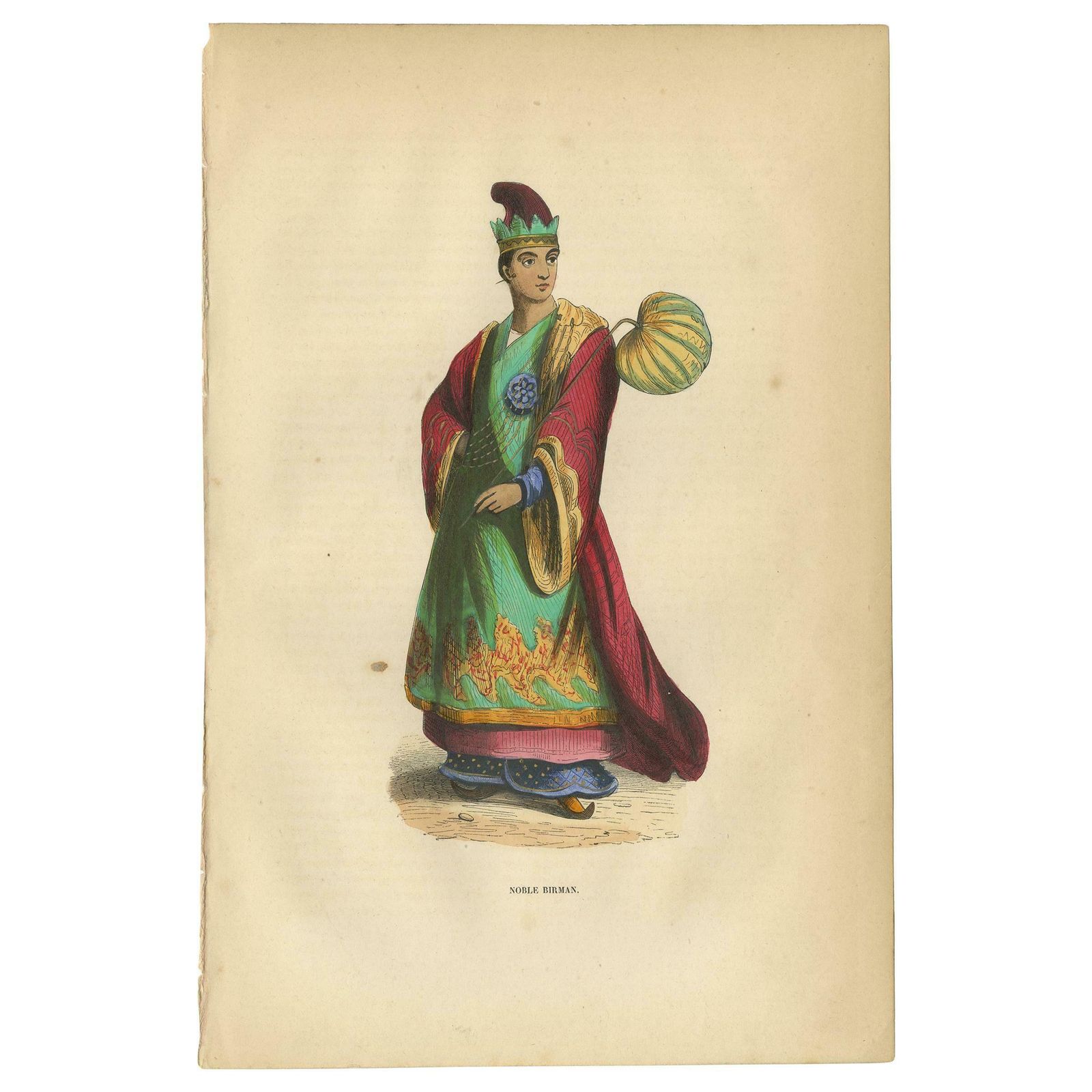 Antique Print Of A Burmese Nobleman By Wahlen, 1843