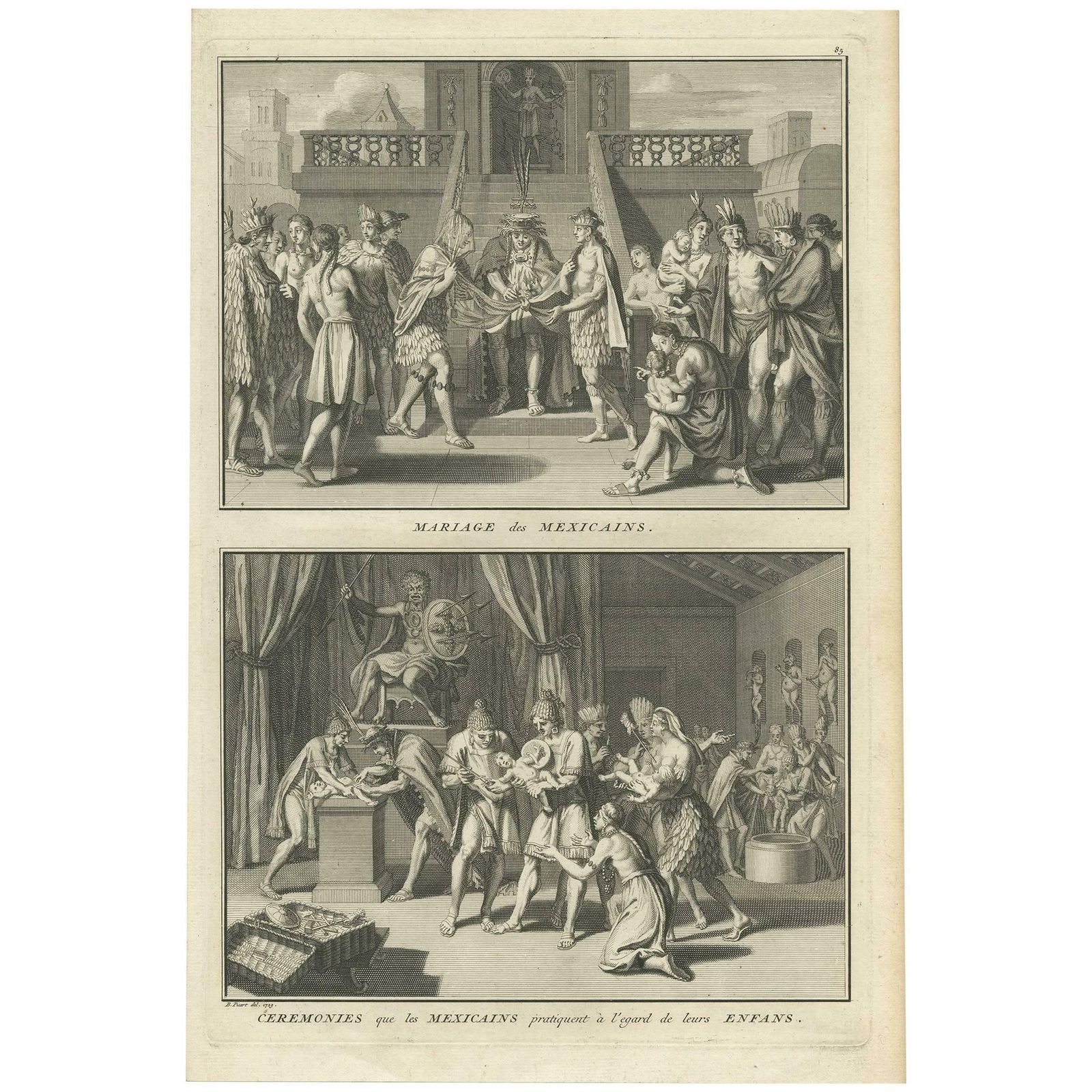 Antique Print Of Marriage And Children Ceremonies Of The Mexicans By B. Picart