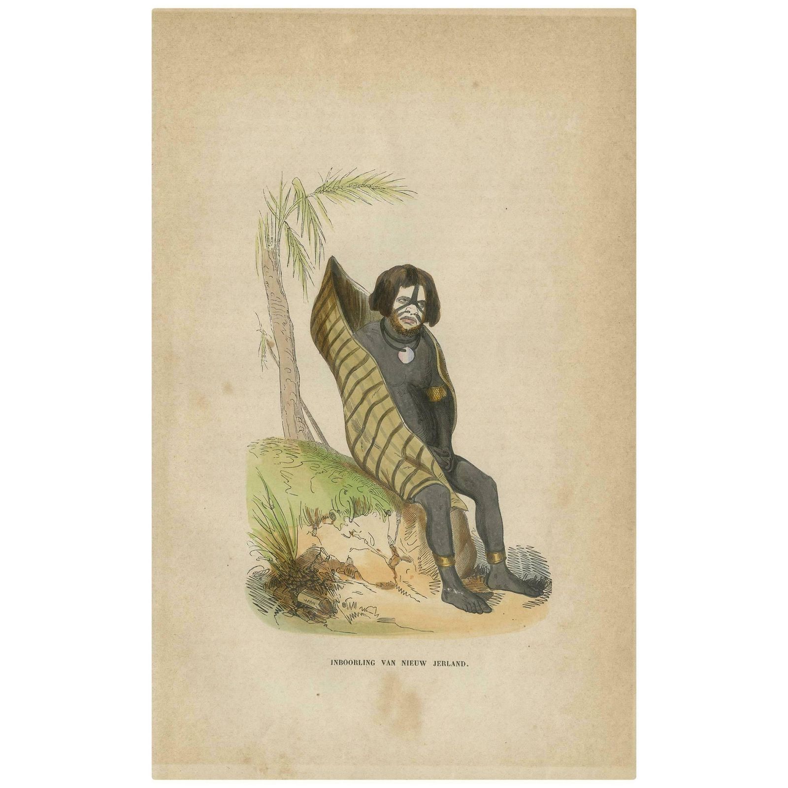 Antique Print Of An Inhabitant Of New Ireland 'Papua Guinea' By H. Berghaus 1855