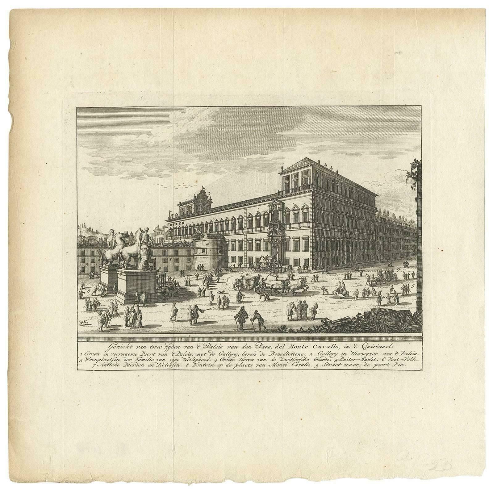 Antique Print Of The Papal Palace On The Quirinal Hill Monte Cavallo
