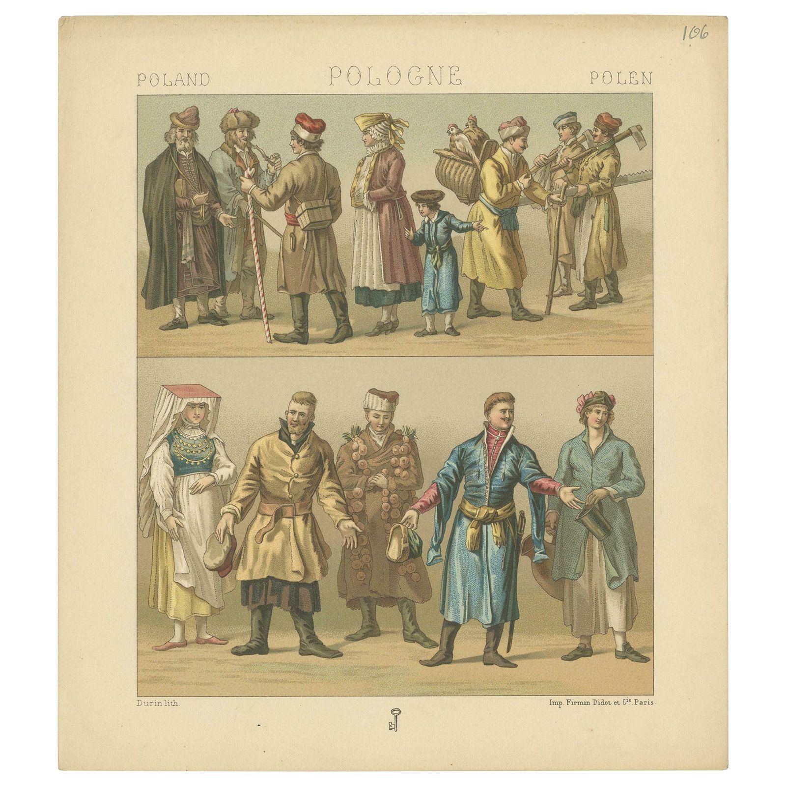 Antique Print Of Polish Costumes Racinet, 'Circa 1880'