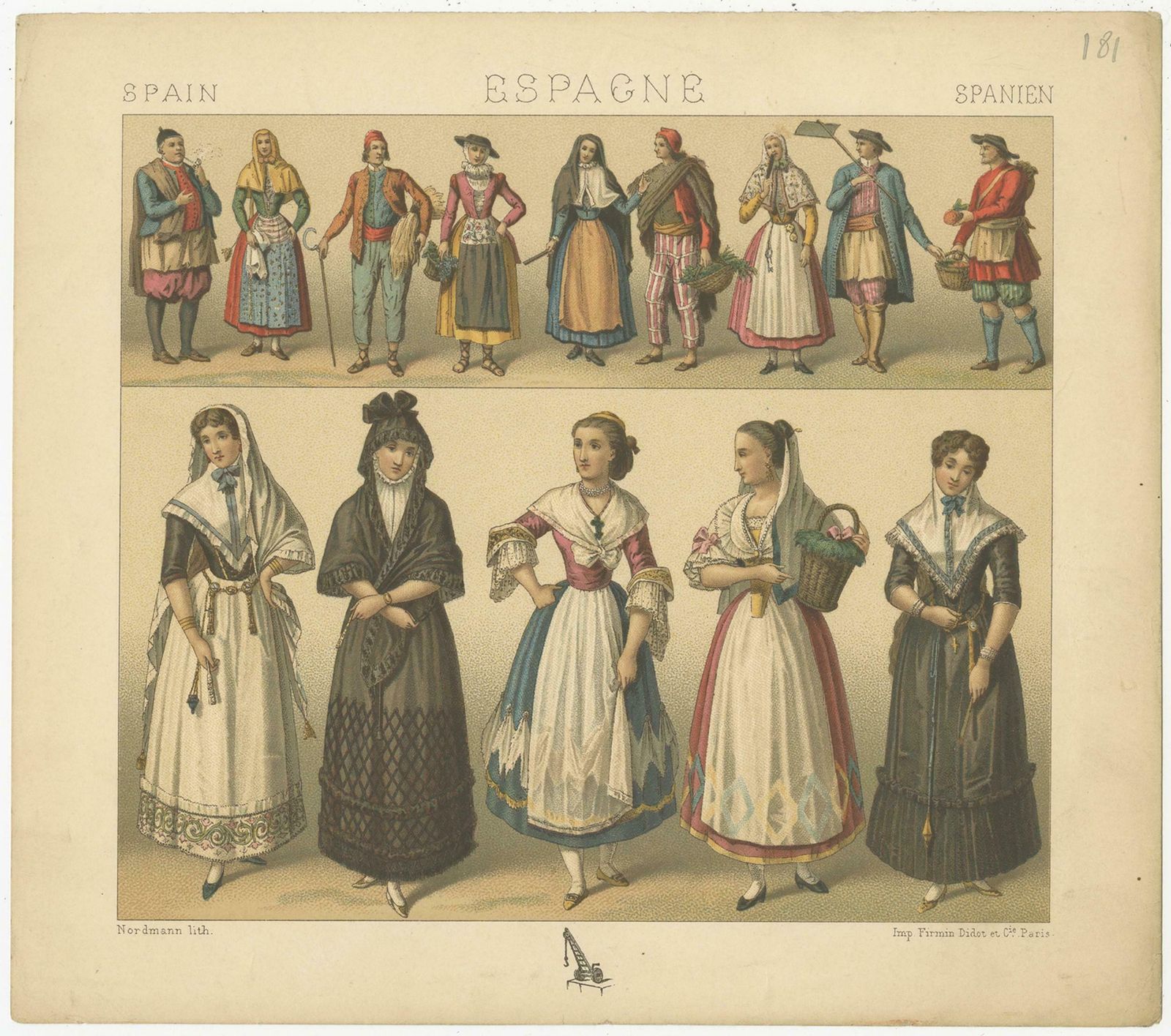 Antique Print Of Spanish Costumes By Racinet, 'Circa 1880' photo Art