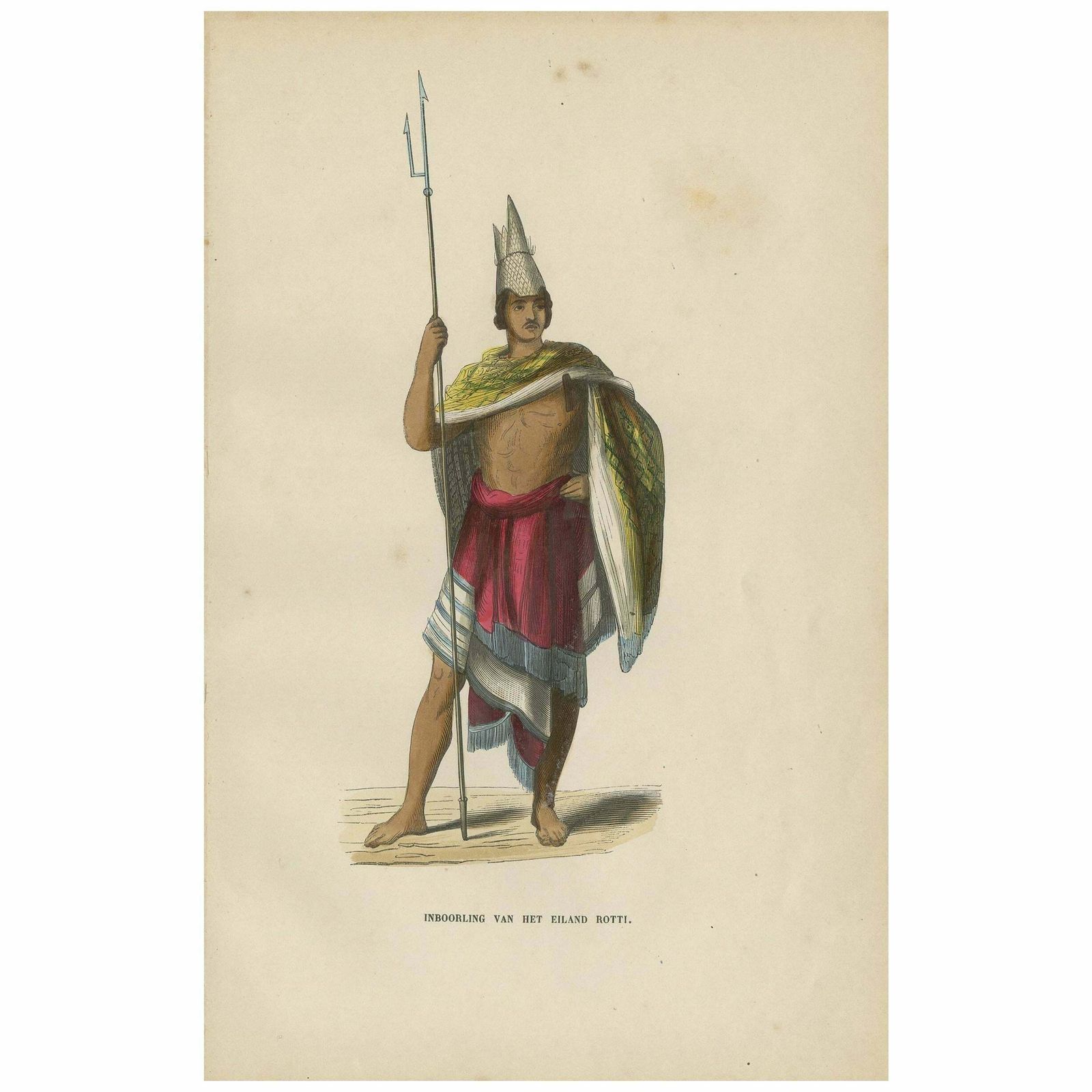 Antique Print Of An Inhabitant Of Rote Island 'Indonesia' By H. Berghaus, 1855