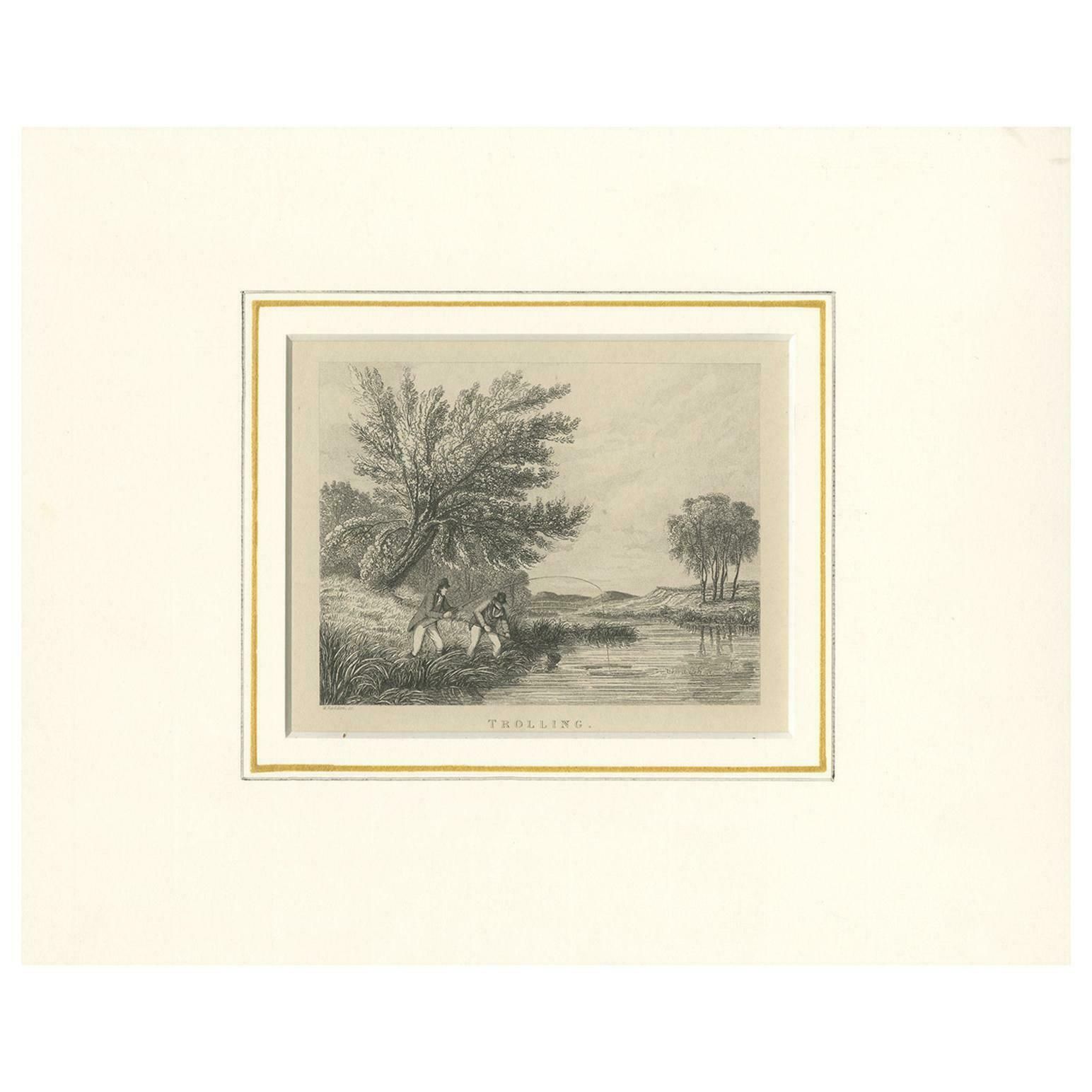 Antique Fishing Print Of Trolling By Pittman '1827'