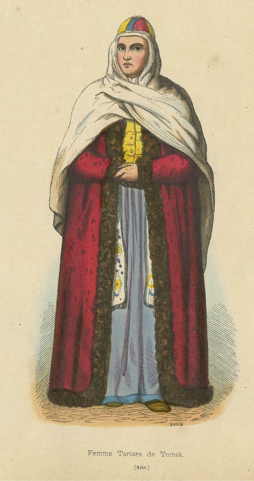 Antique Costume Print Of A Tartar Woman From Tomsk By Wahlen, 1843 photo for sale