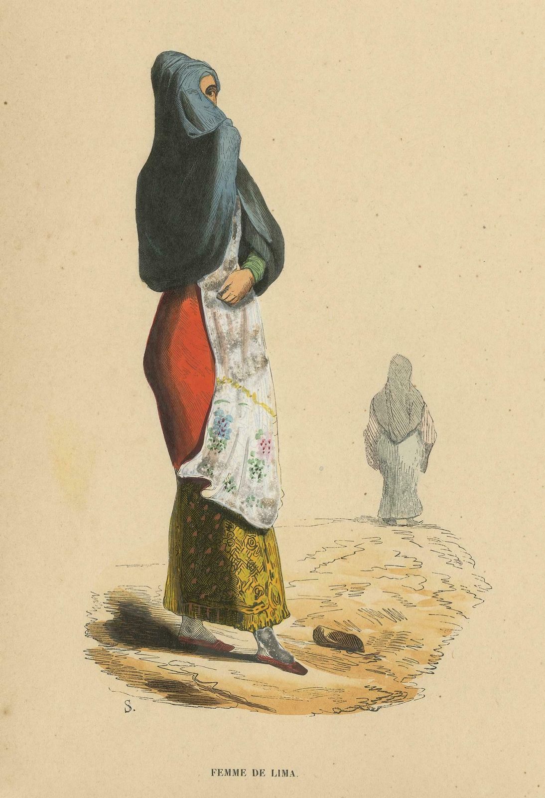 Antique Costume Print Of A Woman In Lima By Wahlen, 1843 photo Art