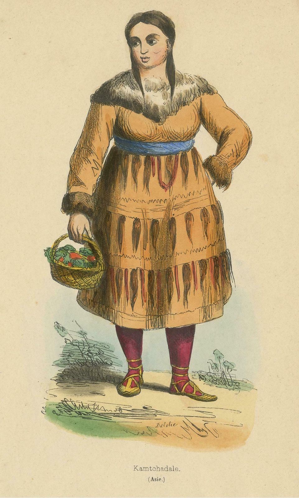 Antique Costume Print Of A Kamchadal Woman By Wahlen '1843' photo Art