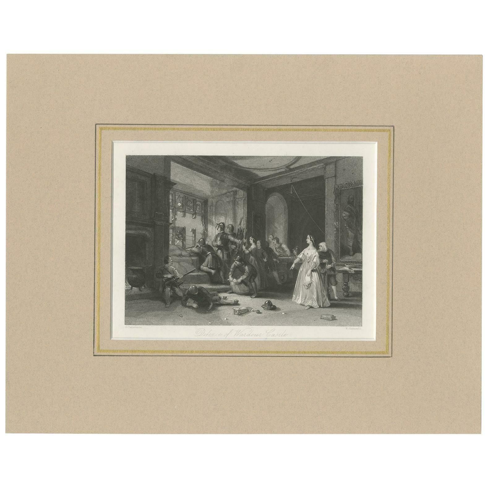 Antique Print Of The Defence Of Wardour Castle By Simmonds, 1841