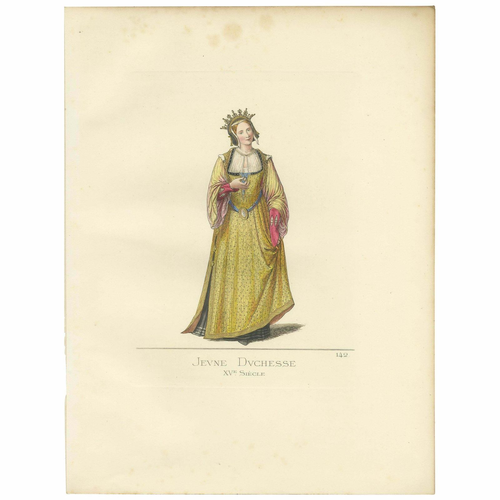 Antique Print Of A Young Duchess, 15th Century, By Bonnard, 1860