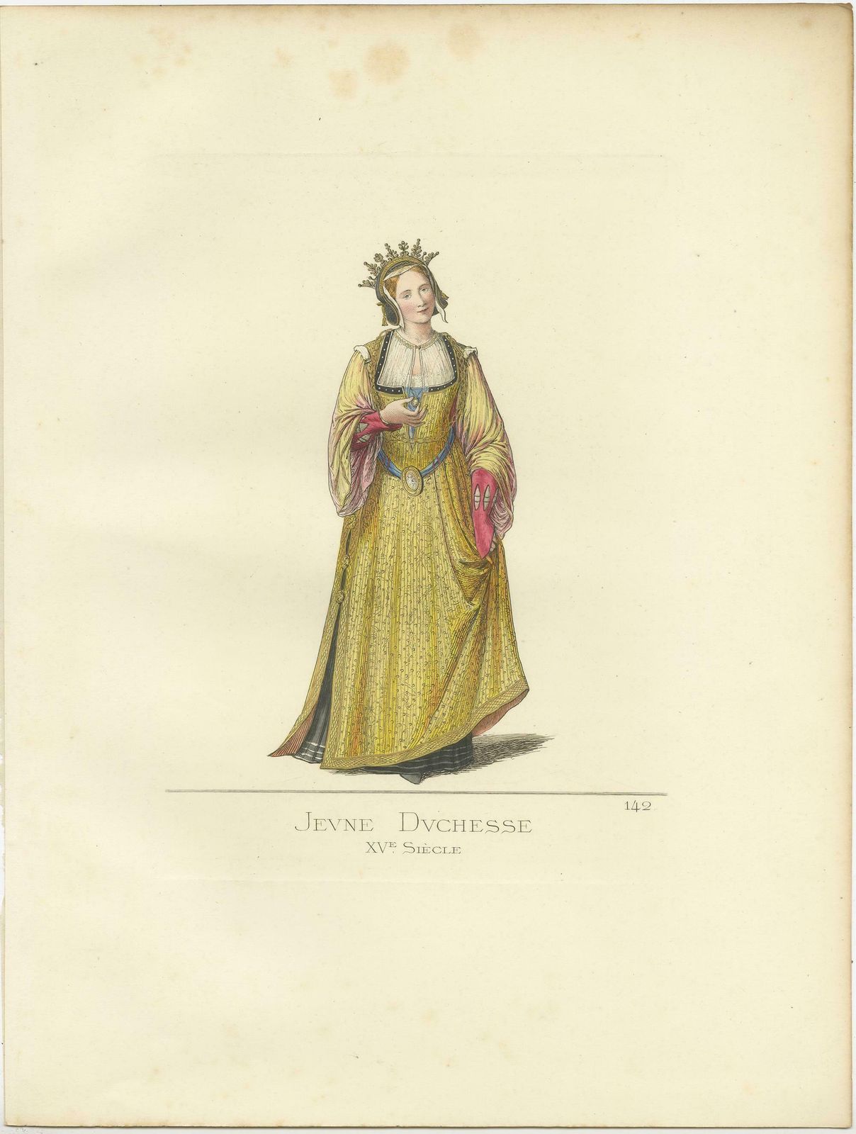 Antique Print Of A Young Duchess, 15th Century, By Bonnard, 1860 photo for sale
