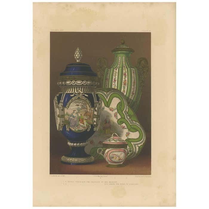 Pl. 14 Antique Print Of Sèvres Porcelain By Bedford Circa 1857