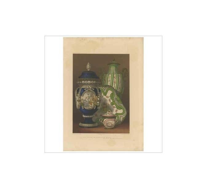 Pl. 14 Antique Print Of Sèvres Porcelain By Bedford Circa 1857 photo furniture