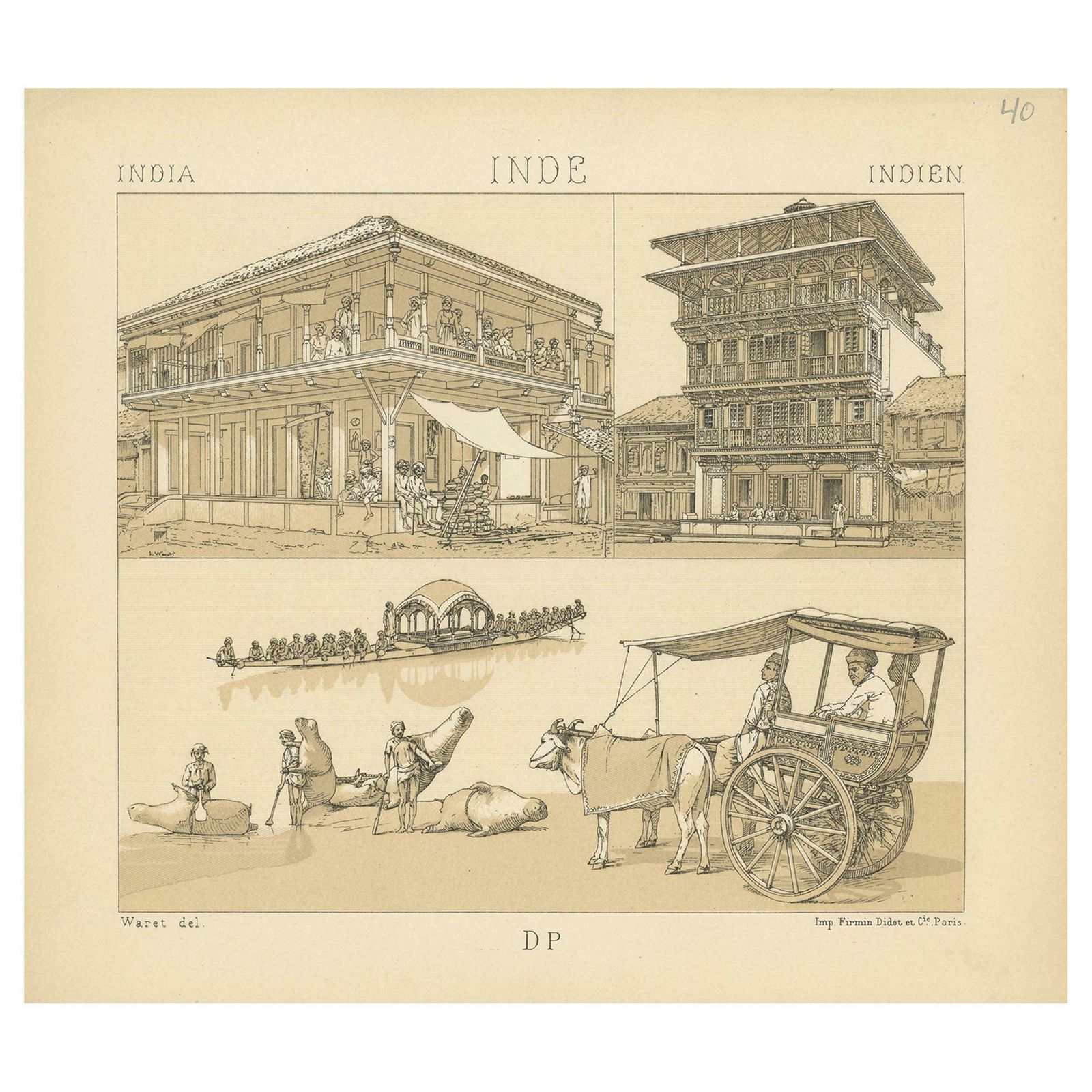 Pl. 40 Antique Print Of Indian Scenes By Racinet, 'Circa 1880'