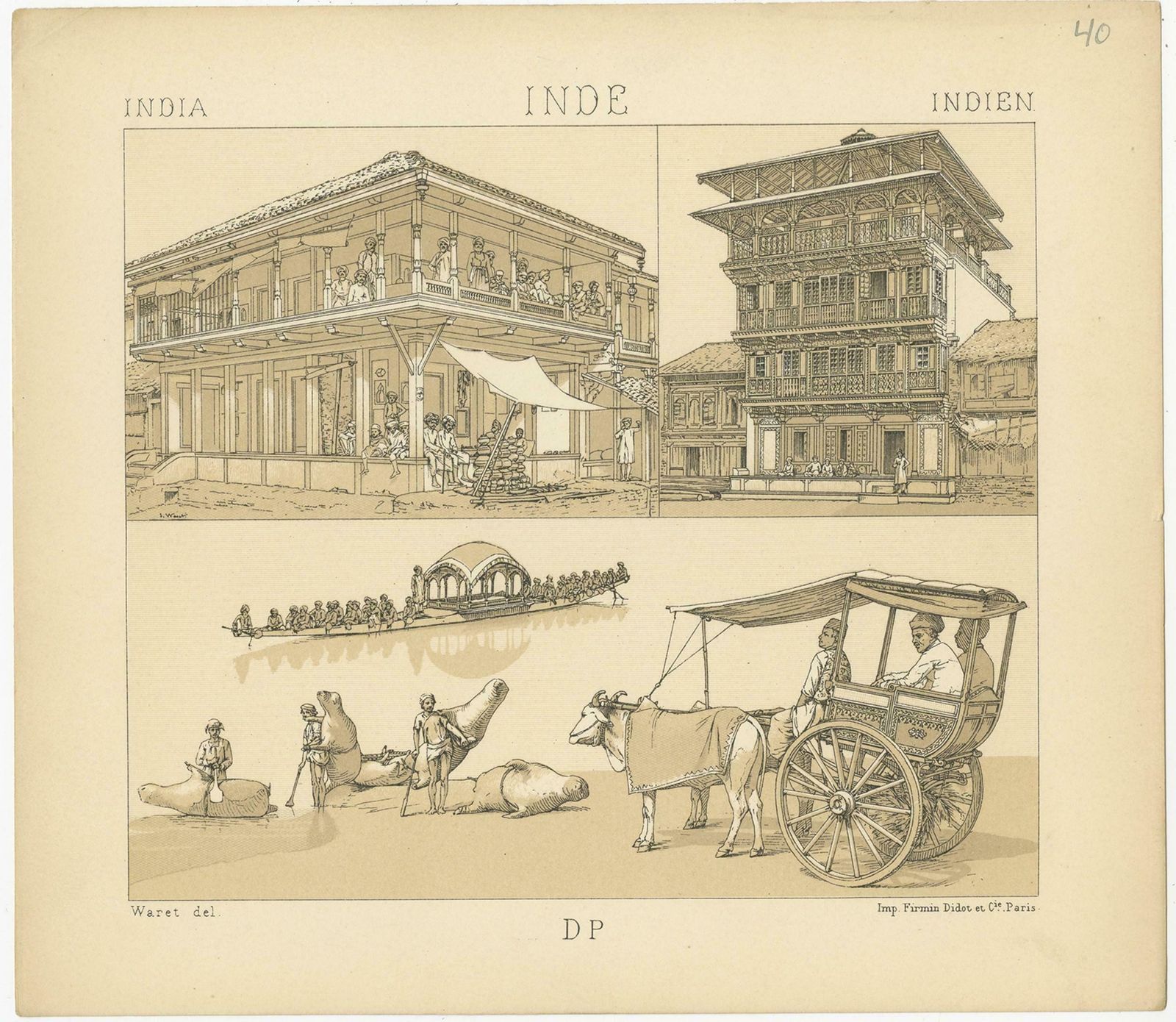Pl. 40 Antique Print Of Indian Scenes By Racinet, 'Circa 1880' photo furniture