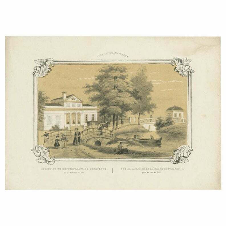 Antique Print Of The 'Oorsprong' Estate In Utrecht By Huygens, C.1860