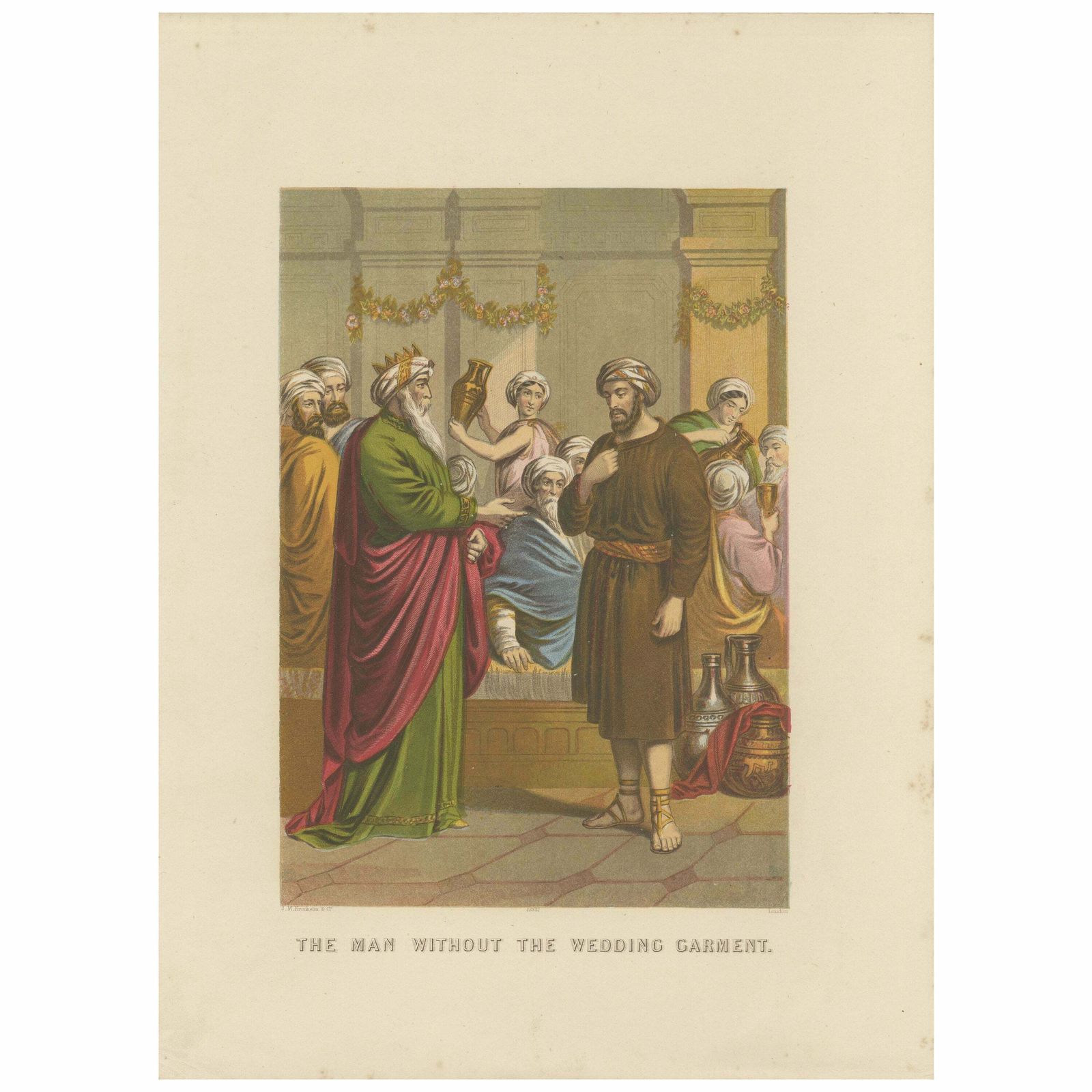 Antique Bible Print Of The Man Without Wedding Garmant By Kronheim, 'C.1860'