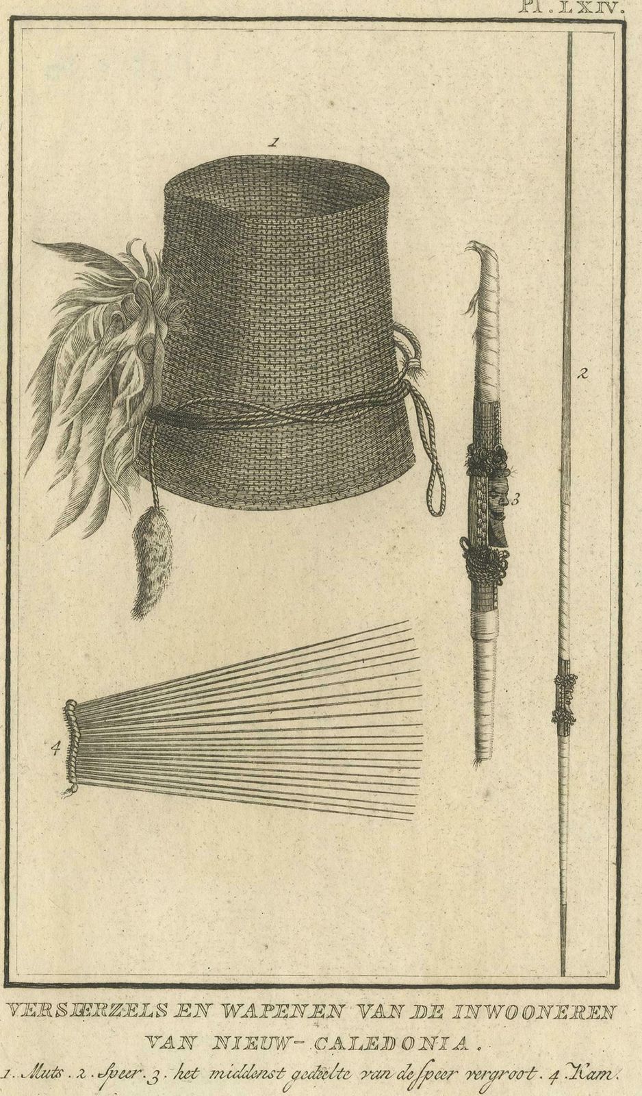 Antique Print Depicting Weapon Decorations Produced By Natives By Cook, 1803 photo for sale