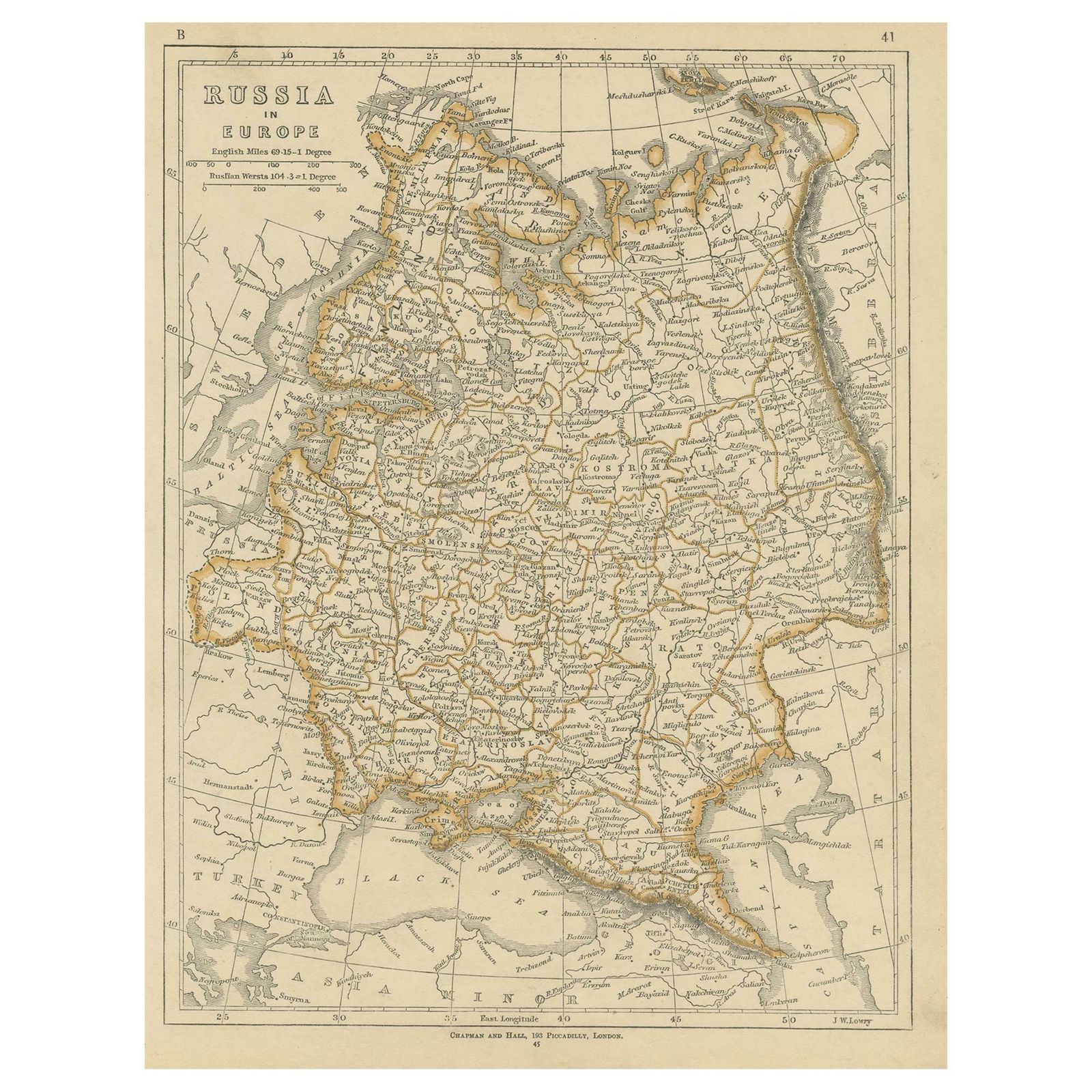 Antique Map Of Russia In Europe By Lowry, 1852