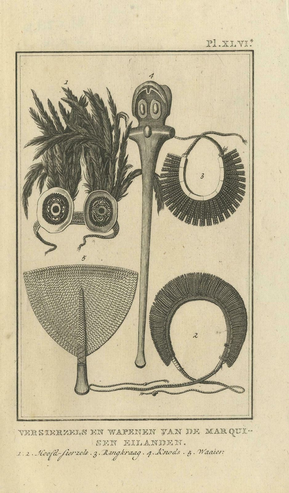 Antique Print Depicting Weapon Decorations Of The Marquesas By Cook '1803' photo furniture