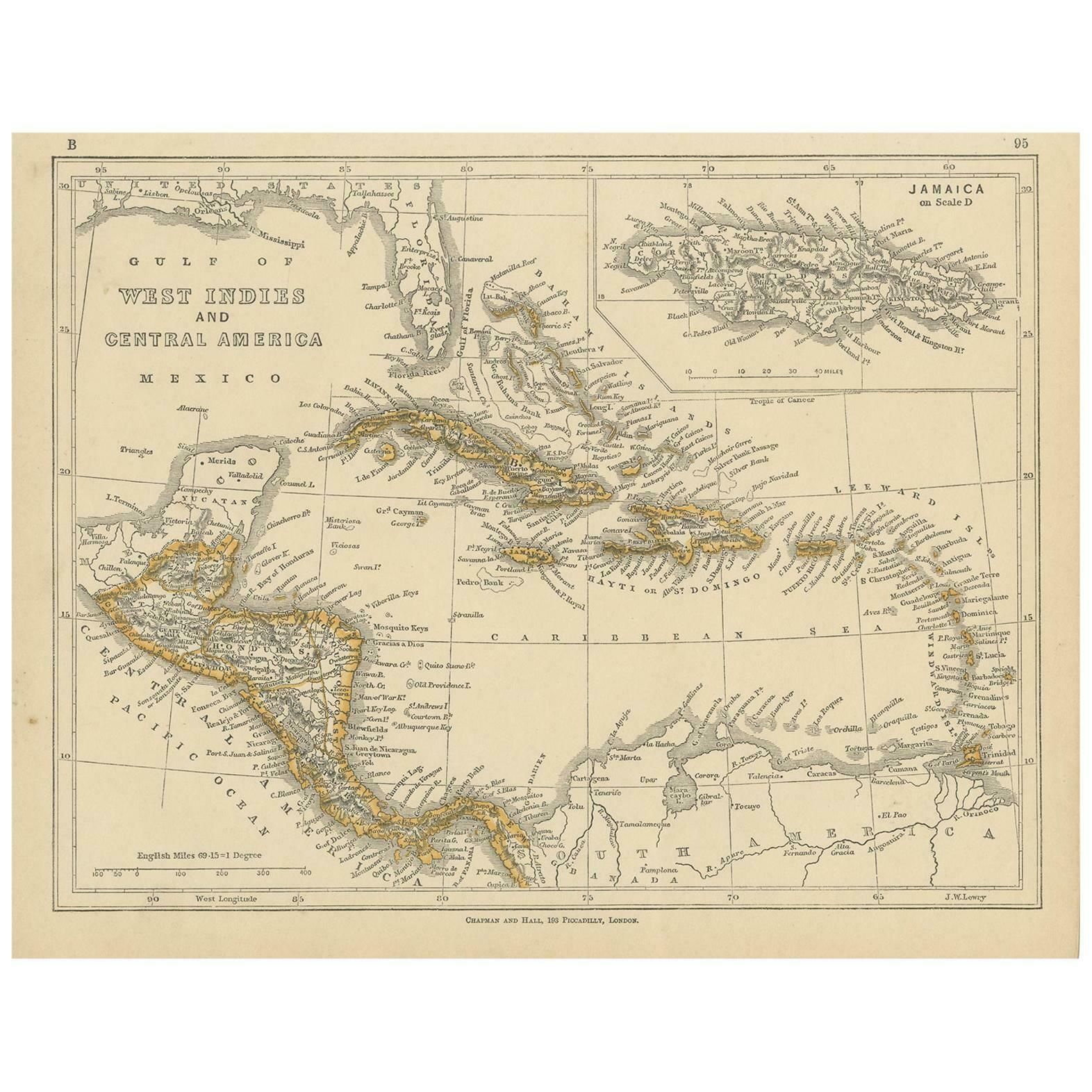Antique Map Of The West Indies And Central America By Lowry '1852'