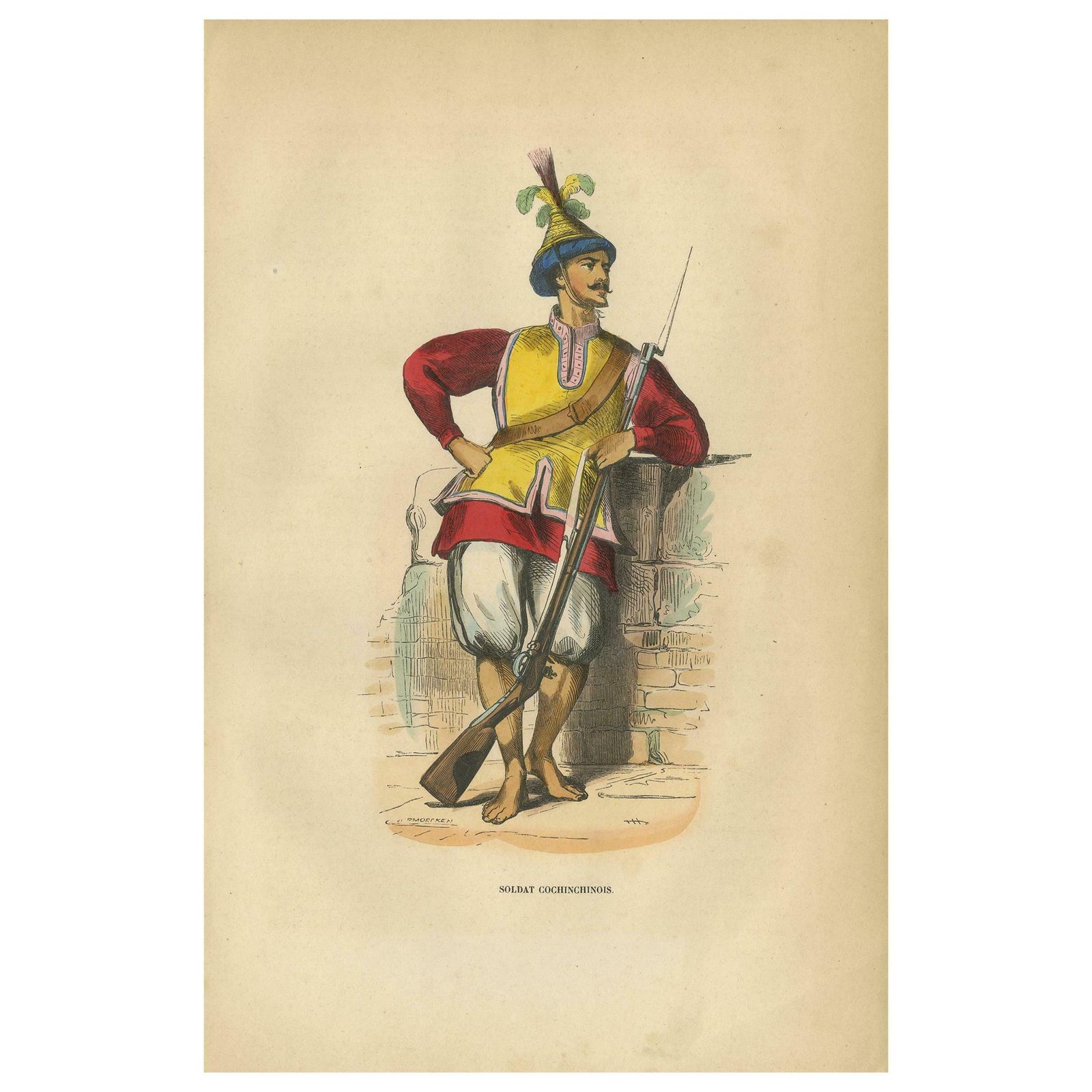 Antique Print Of A Soldier Of Cochinchina By Wahlen, 1843