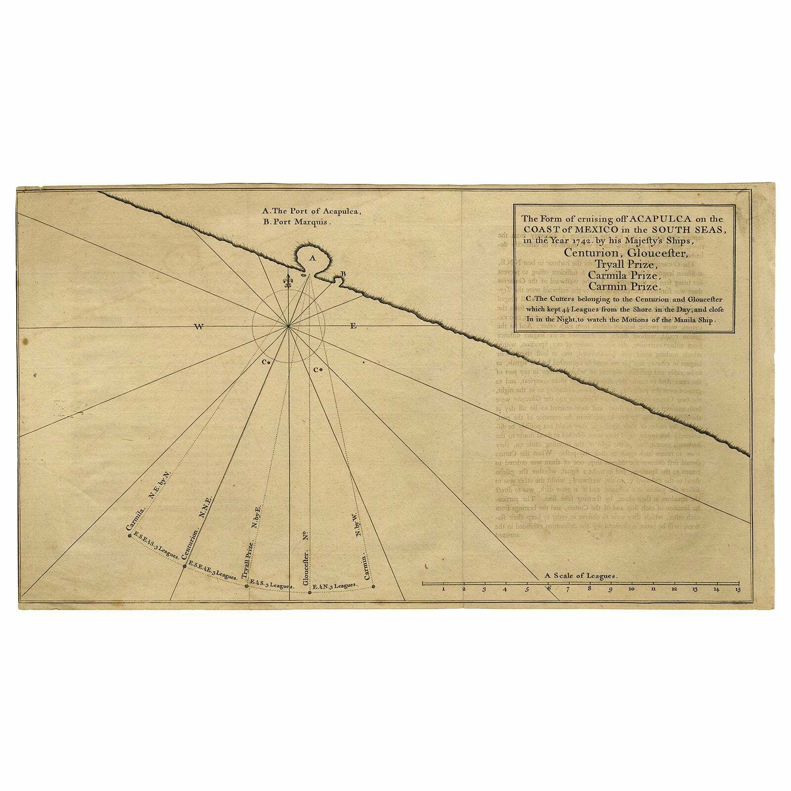 Navigational Chart Of Mexico's Coast, With Acapulco And Port Marquis, 1748