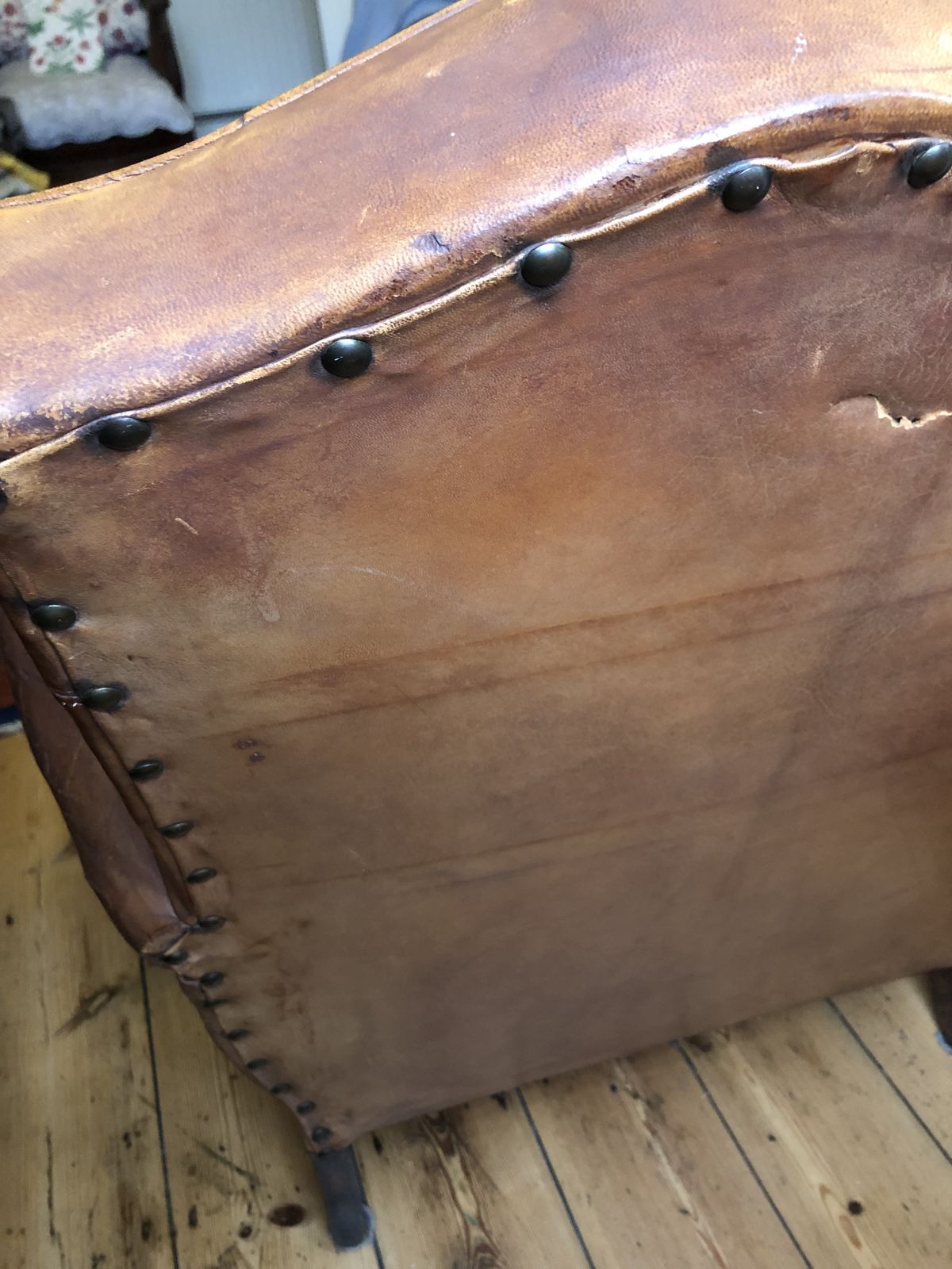 photo furniture Pair French Leather Club Armchairs