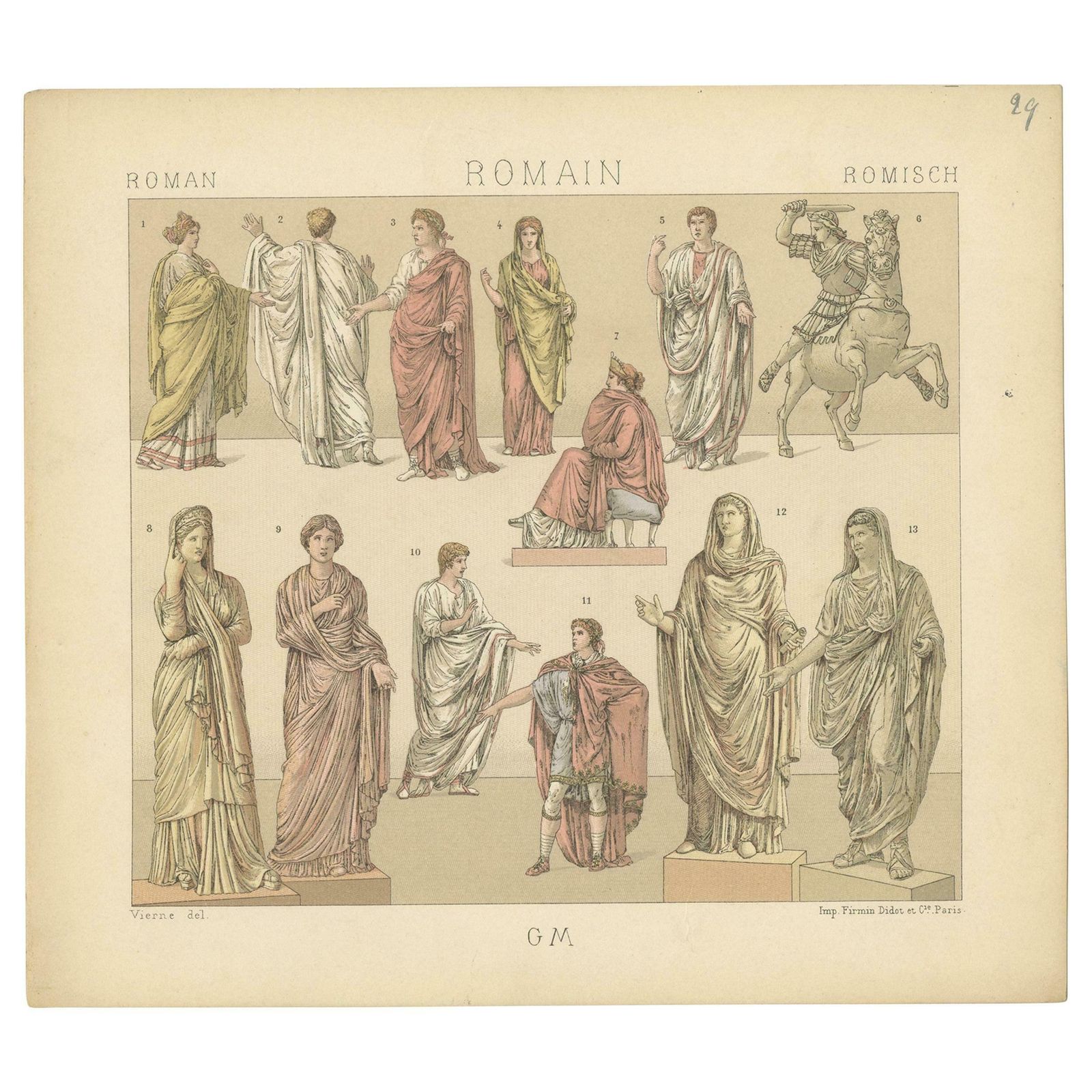 Pl. 29 Antique Print Of Roman Clothing By Racinet, 'Circa 1880