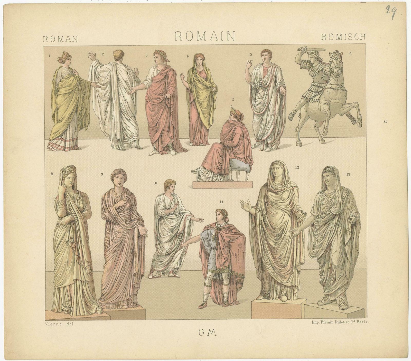 Pl. 29 Antique Print Of Roman Clothing By Racinet, 'Circa 1880 photo for sale