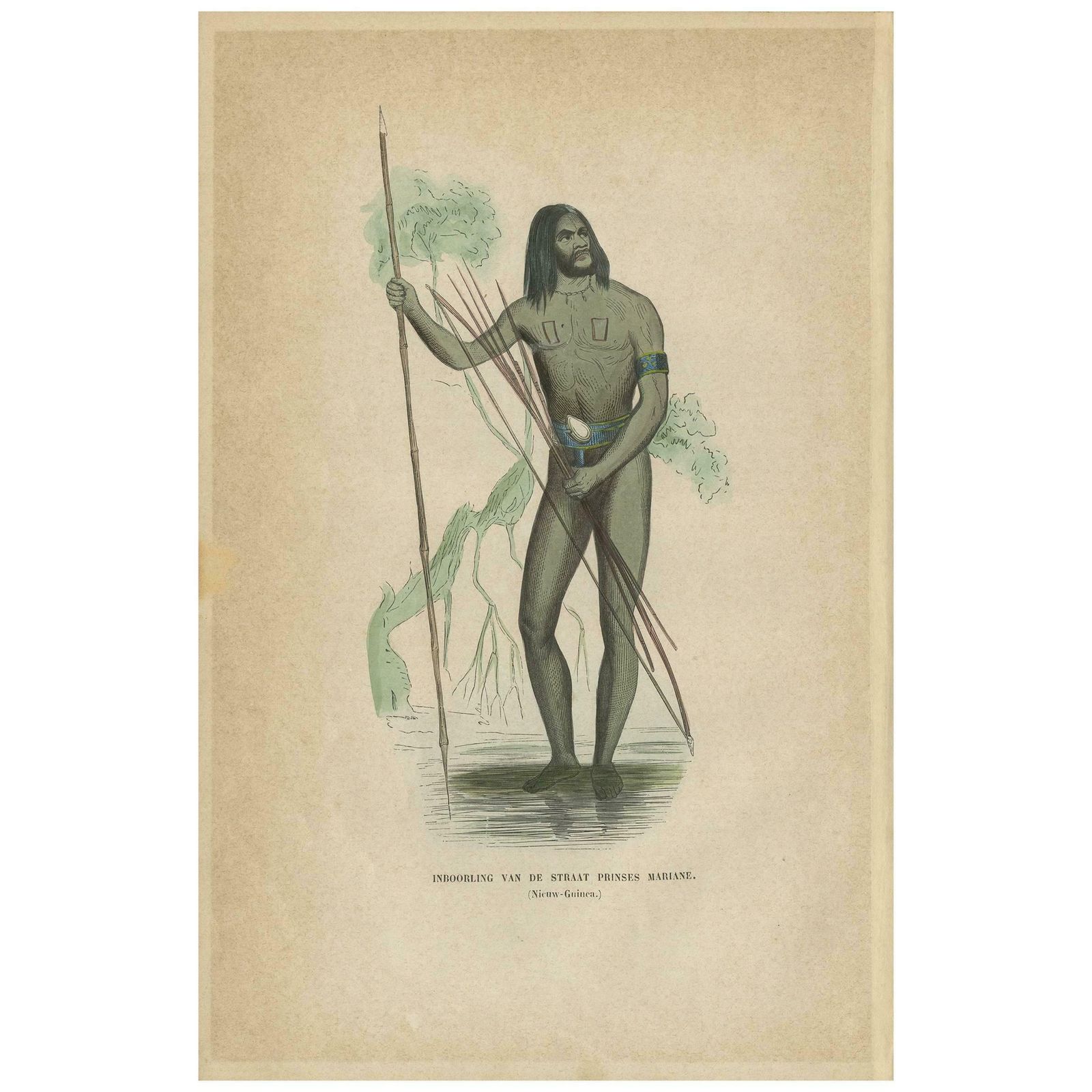 Antique Print Of A Native From The Princess Marianne Strait By H. Berghaus, 1855