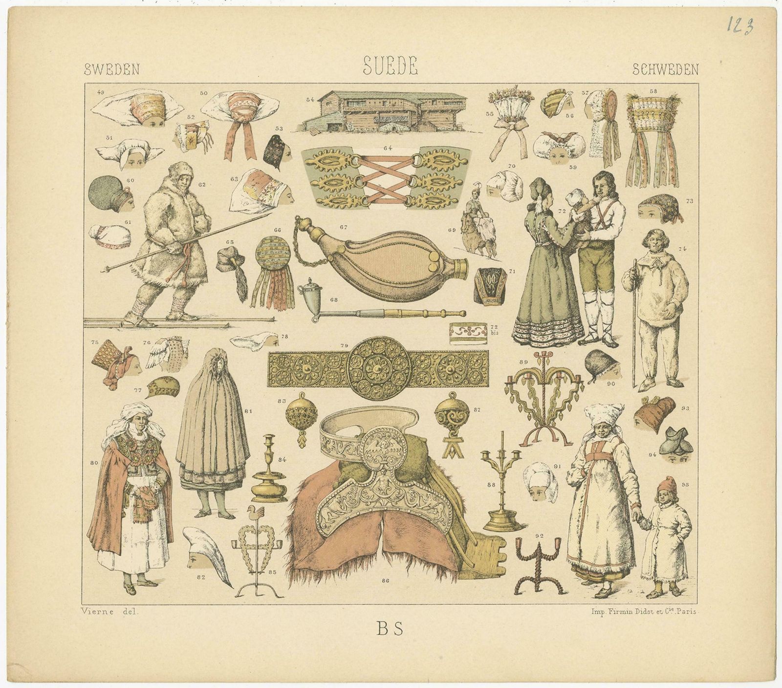 Pl. 123 Antique Print Of Swedish Objects Of Racinet, 'Circa 1880' photo Art