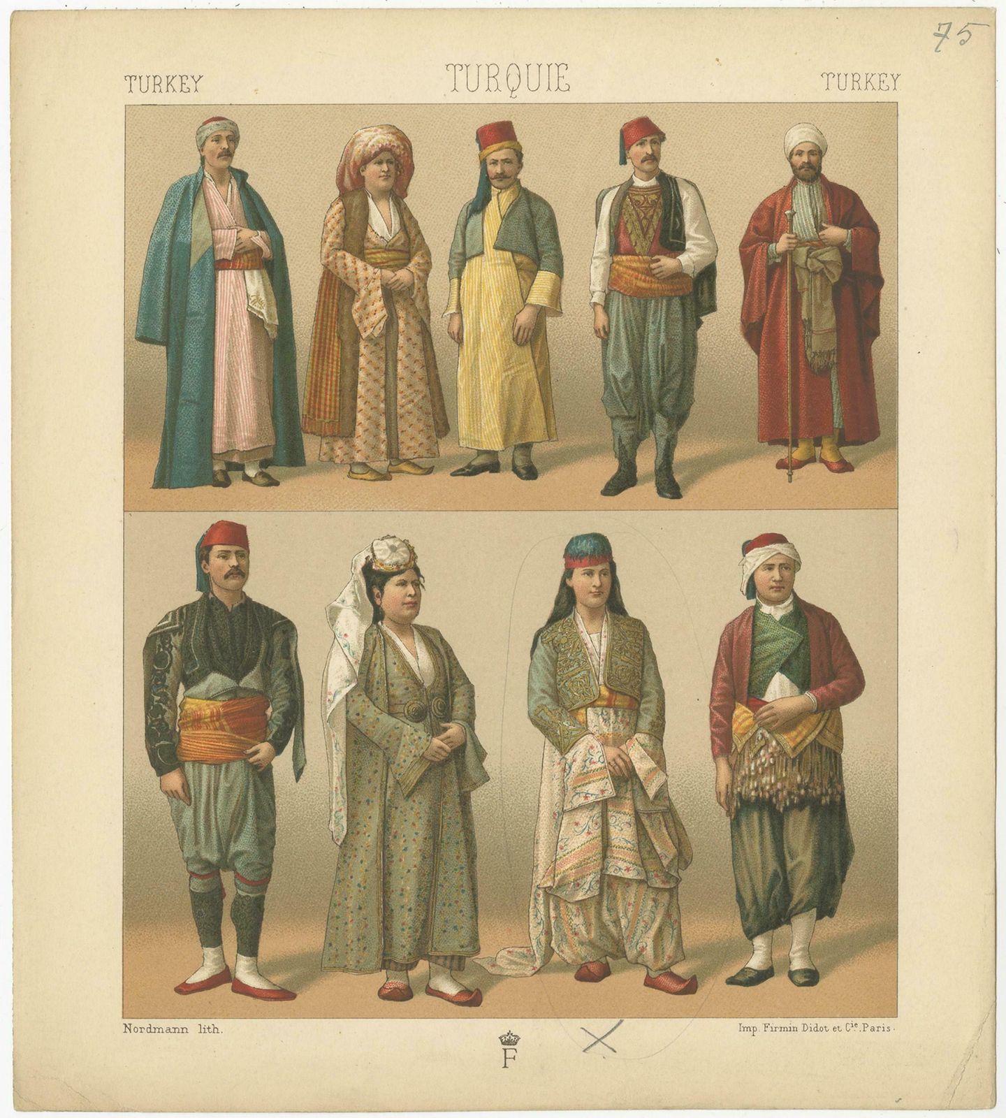 Pl. 75 Antique Print Of Turkish Costumes By Racinet, 'Circa 1880' photo Art