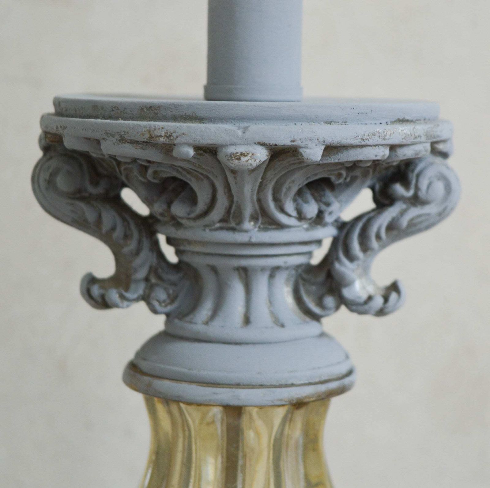Rare Vintage French Style Large Grey Table Lamp, Ornate Scrolling Acanthus Leaves, Hand Painted Night Light With In Line Switch photo furniture