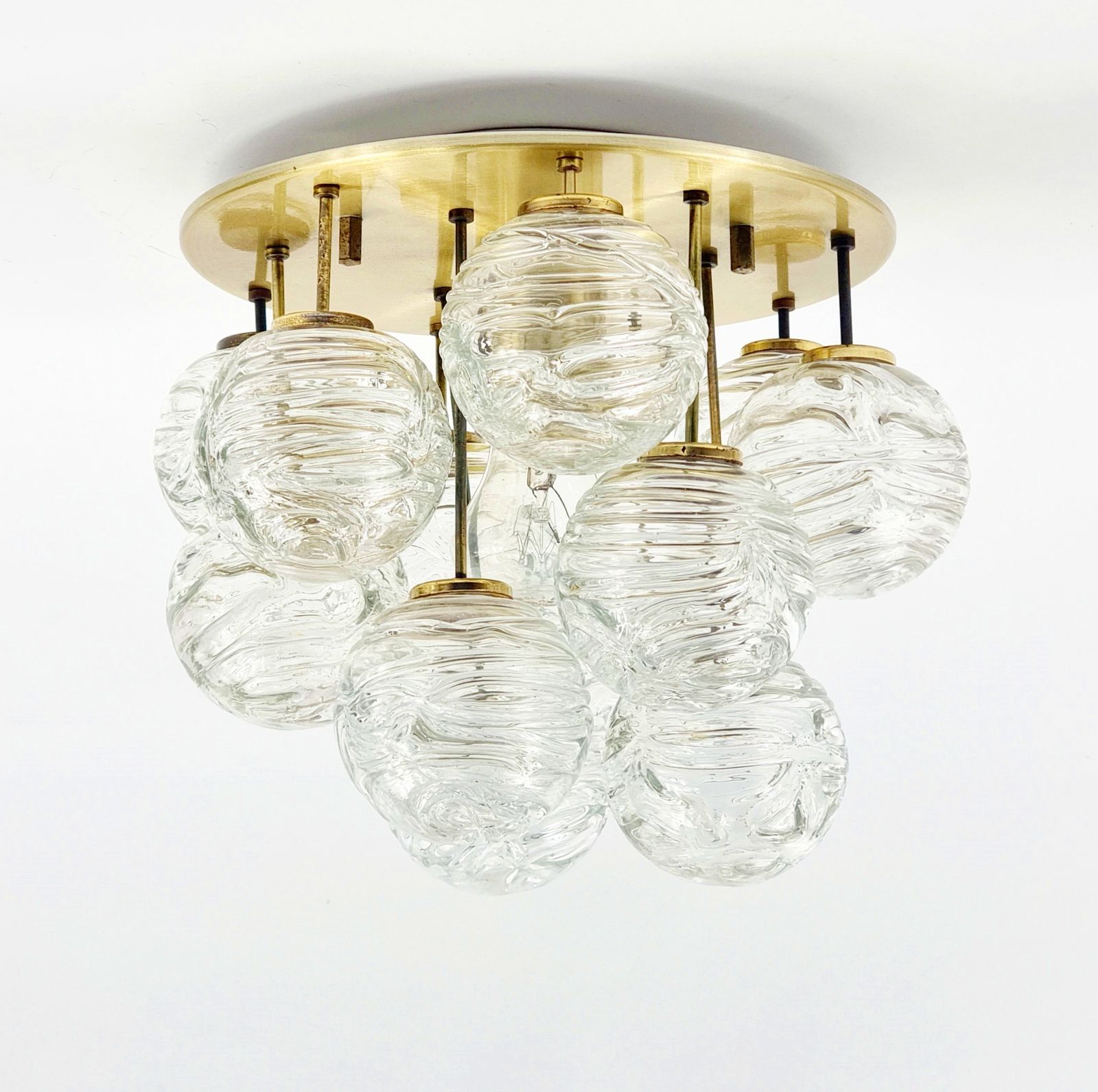 Mid Century Murano Glas & Messing Plafondlamp Van Doria Leuchten, Duitsland, Jaren 1960 photo for sale